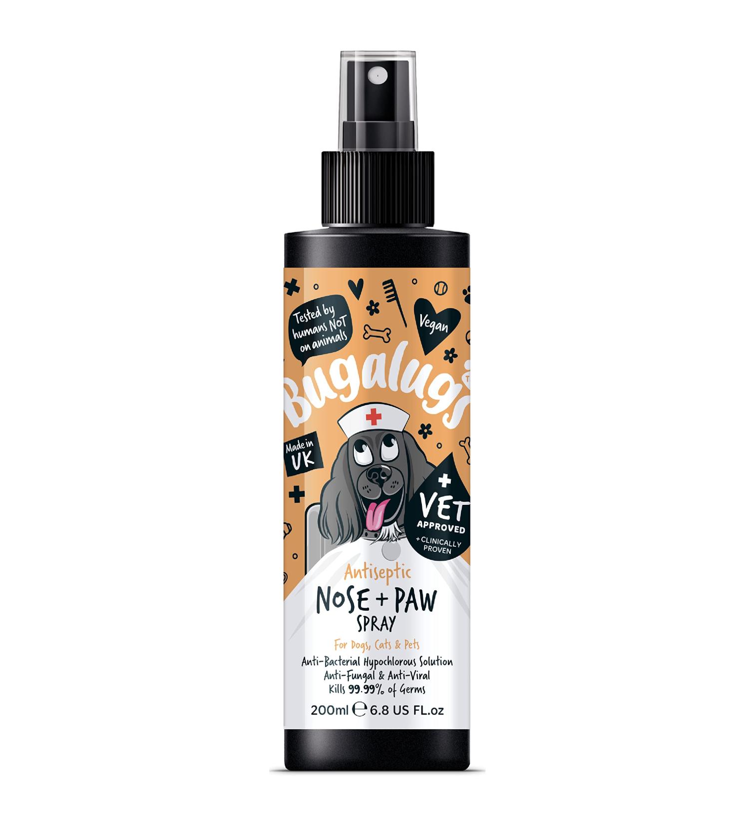 BUGALUGS Nose & Paw Dog Antiseptic spray 200ml Antibacterial Antifungal for Dogs Cats & Pets -for Dry Paws Cracked Skin use alongside our dog paw balm & dog nose balm (Antiseptic Spray 200ml) - Buy Online on GoSupps.com