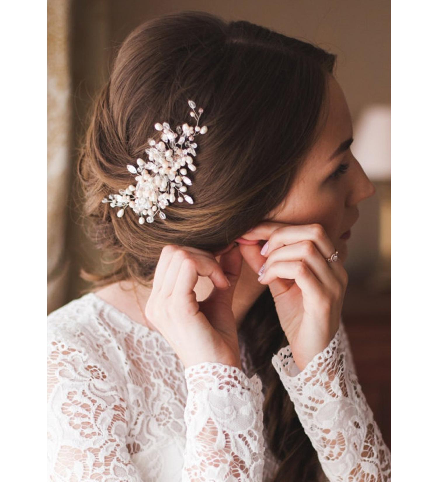 Kercisbeauty Handmade Wedding Crystal Hair Combs with Pearls - Rustic Bridal Headpiece (Silver) - Buy Online on GoSupps.com