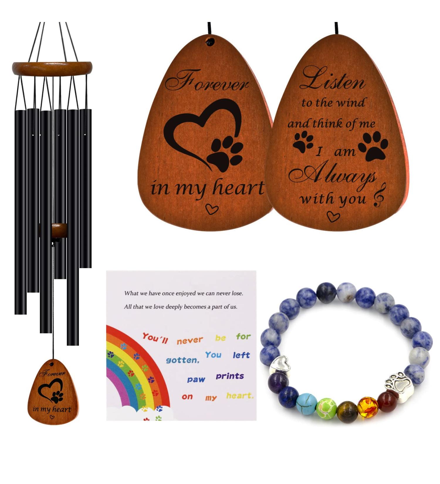 Pet Memorial Wind Chimes with Rainbow Bridge Bracelet - Sympathy Gifts for Loss of Dog or Cat - Buy Online on GoSupps.com