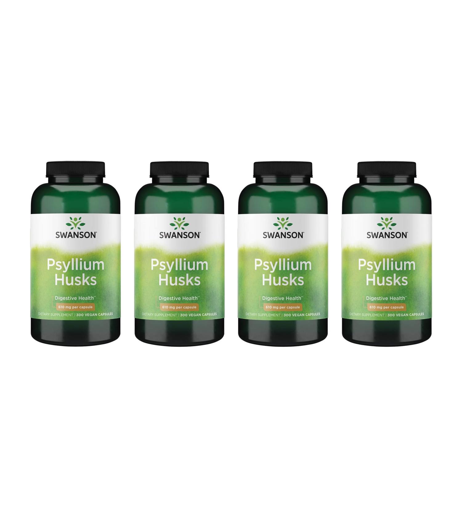 Swanson Psyllium Husk Dietary Fiber Supplement 610 mg 300 Capsules - (4 Pack) - Buy Online on GoSupps.com