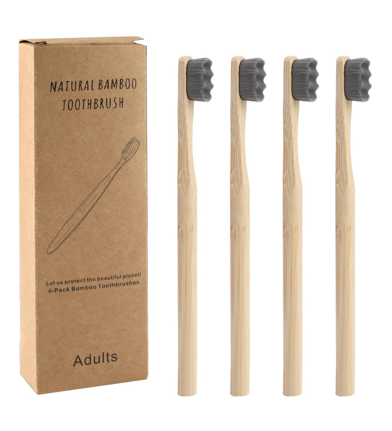 Eco-Friendly Bamboo Toothbrush Set - 4 Soft Bristles Biodegradable & Travel-Friendly Natural Toothbrushes for Adults & Families - Buy Online on GoSupps.com