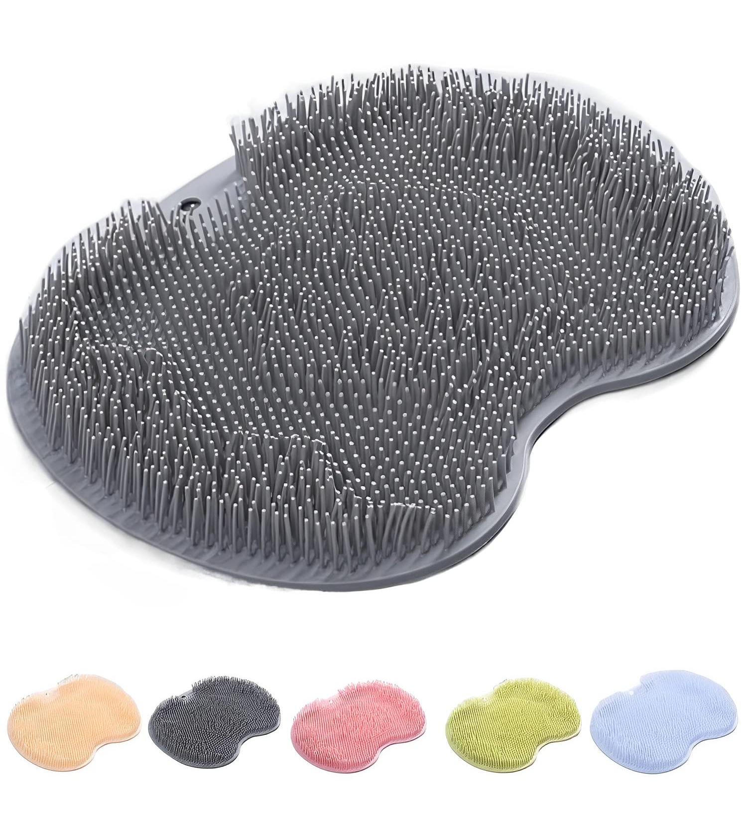 Wall-Mounted Shower Foot & Back Scrubber with Suction Cups - Silicone Bath Massage Cushion Brush for Gentle Exfoliating - Gray - Buy Online on GoSupps.com