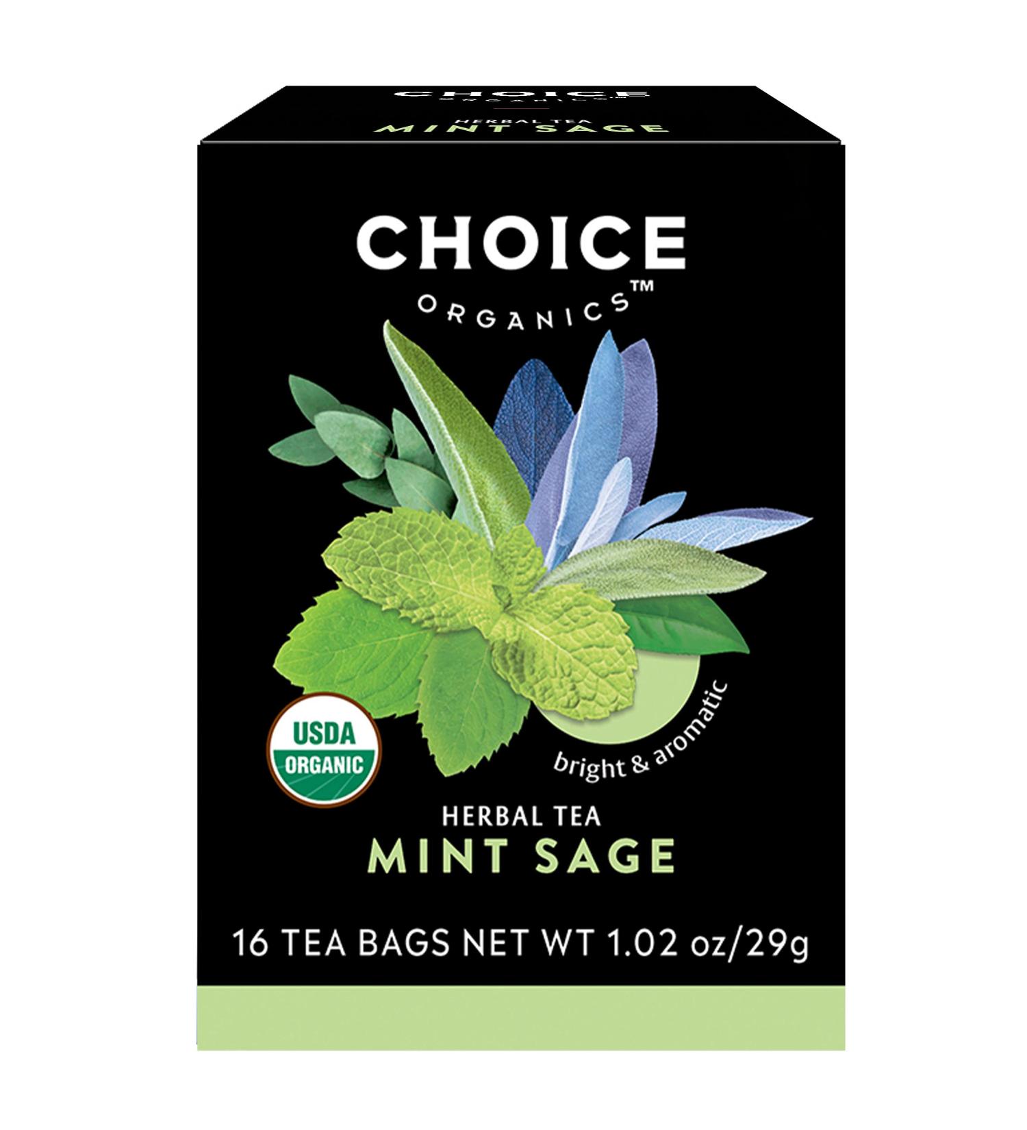 Choice Organic Teas Herbal Mint Sage Tea - Caffeine Free, 16 Bags (1.02 oz) - Buy Online on GoSupps.com