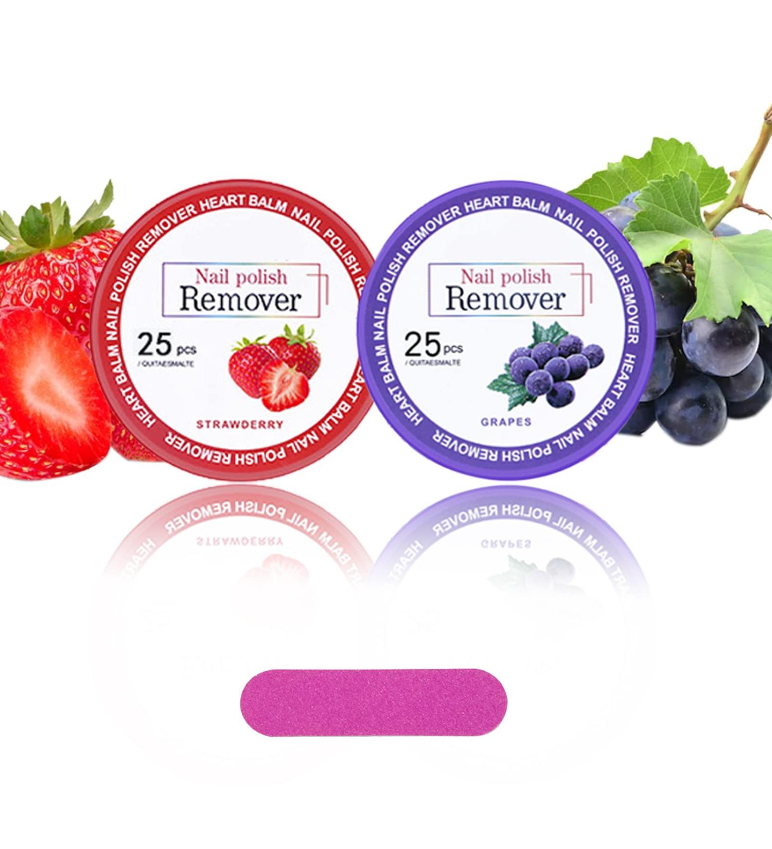 50PCS Nail Polish Remover Pads Gel Nail Wipes Nail Paint Remover Nail Varnish Remover Pads Lint Free Wipes for Nails Easy to Carry Instant Removal Nail Wipes (Strawberries Grape)