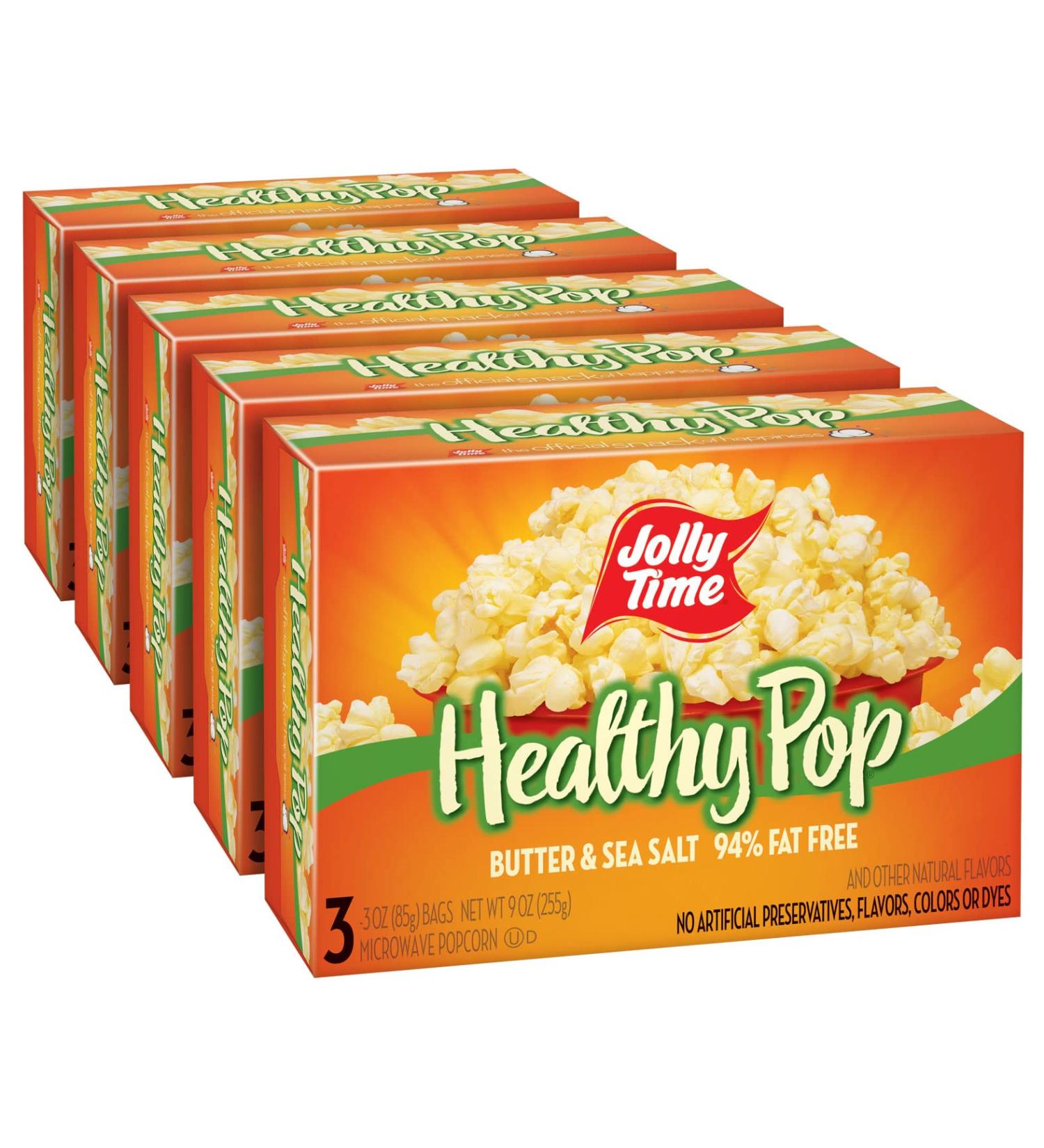 JOLLY TIME Healthy Pop Microwave Popcorn 4 Pack, Low Fat, Gluten Free, Non-GMO - Butter & Sea Salt Flavor - Buy Online on GoSupps.com