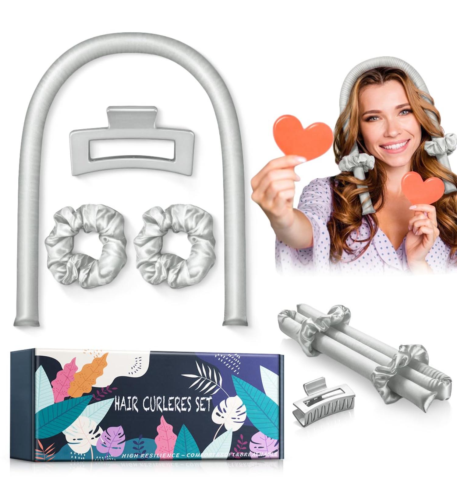 PINTAUR High Resilience Sponge Heatless Curling Rod Headband - Grey | Soft, Comfortable, No Heat Curls Ribbon for Long Hair DIY Styling - Buy Online on GoSupps.com