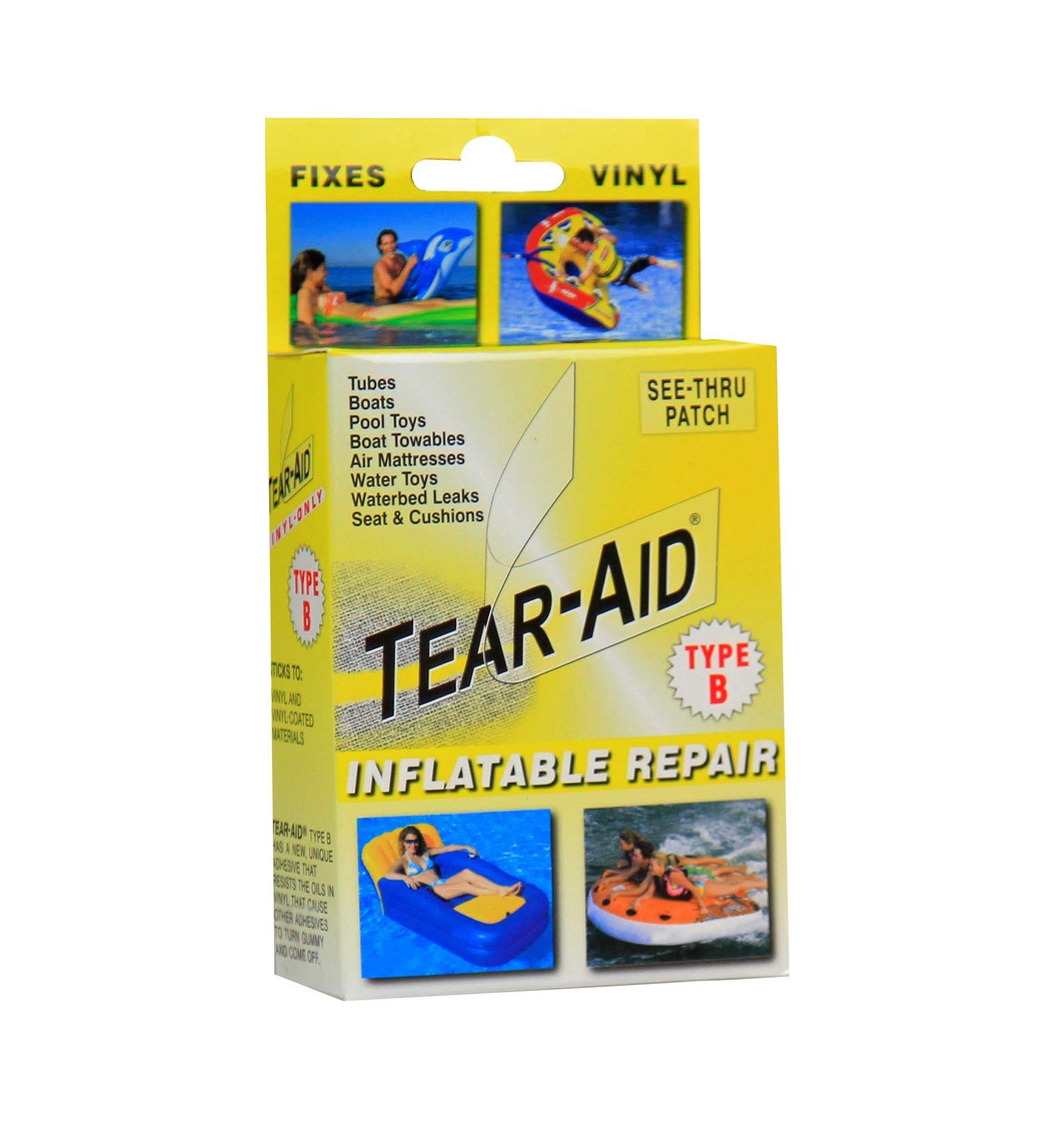 TEAR-AID Inflatable Repair Kit Type B Clear Patch for Vinyl & Vinyl-Coated - Bounce House, Boat, Waterslide, Air Mattress - Yellow Box Patch Kit (1 Pack) - Buy Online on GoSupps.com
