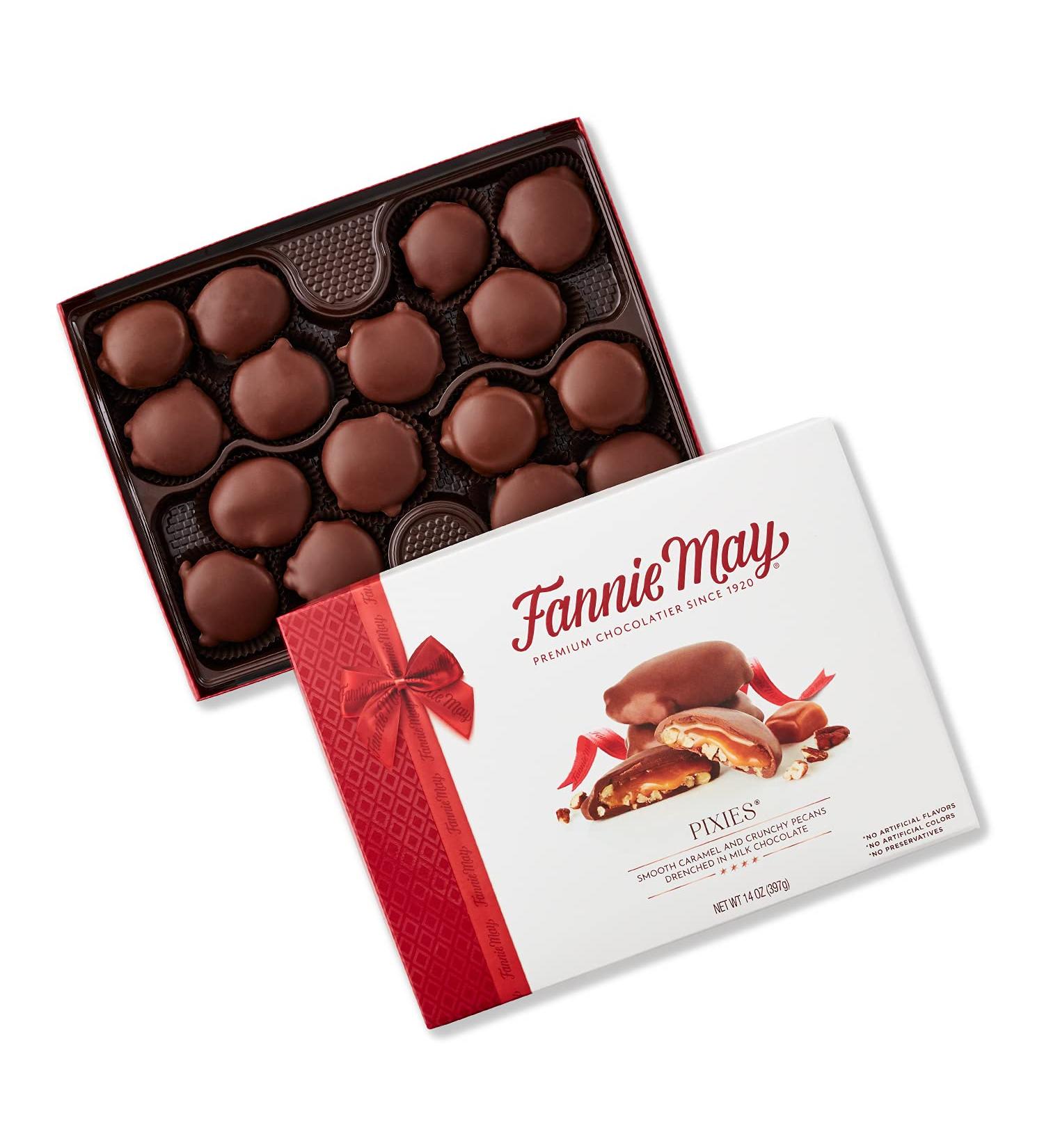 Fannie May Pixies Milk Chocolate Covered Caramel with Pecans Gift Box - 14 oz - Buy Online on GoSupps.com