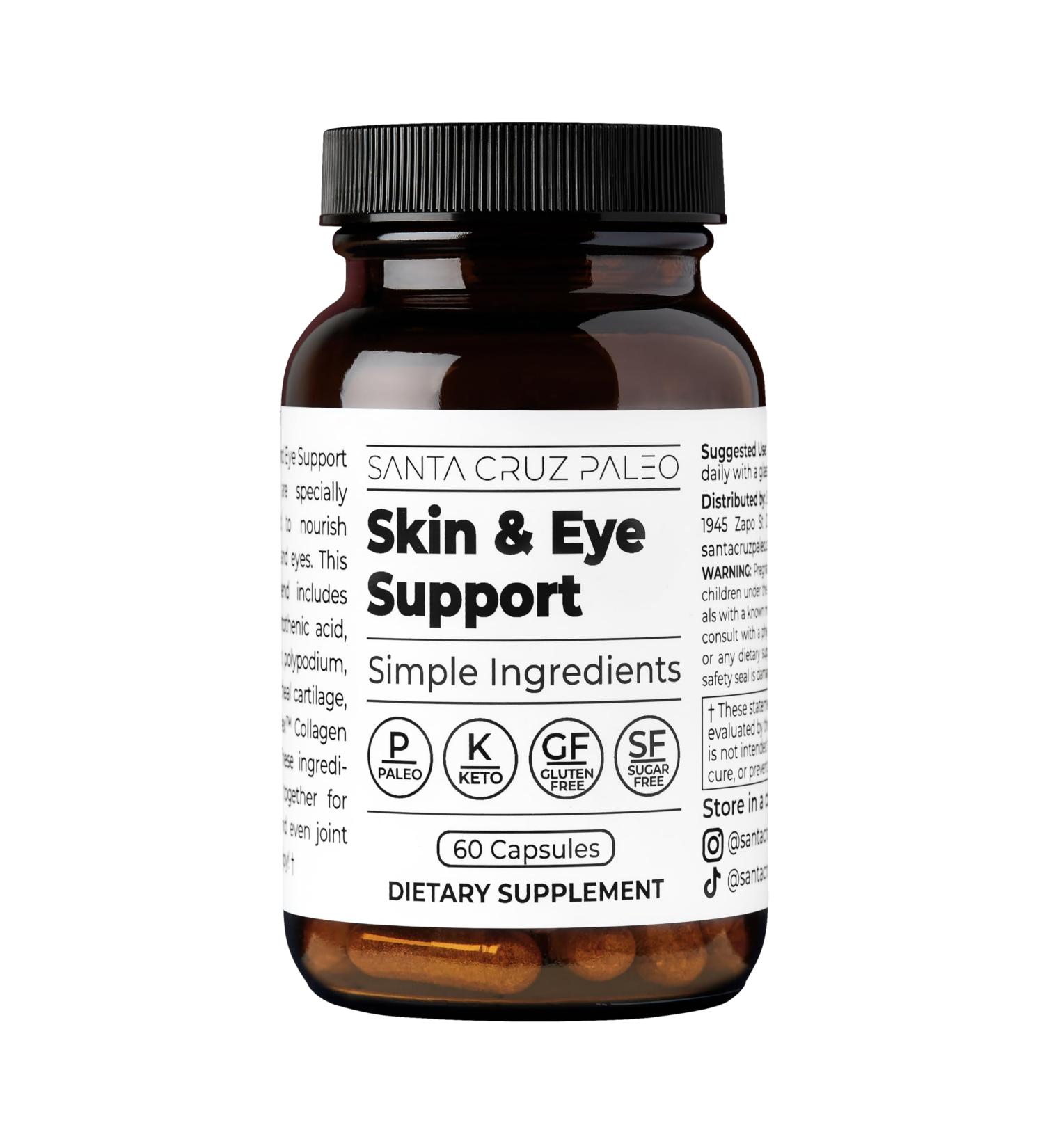 Santa Cruz Paleo Skin & Eye Capsules Simple Daily Formula for Skin Appearance & Eye Routine Clean Ingredients Gluten Free Keto & Paleo Friendly 60 Capsules - Buy Online on GoSupps.com