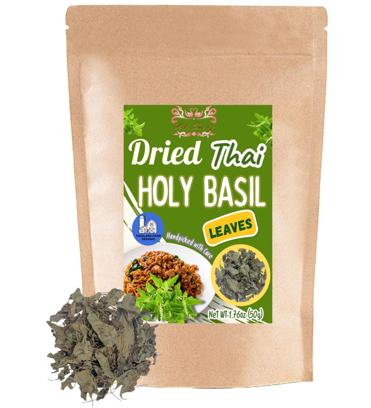 Hida Beauty Dried Thai Holy Basil Leaves 50g Spicy Perfect for Blend Seasoning Asian Cuisines Thai Cooking herbs spices Thai Original Taste - Buy Online on GoSupps.com