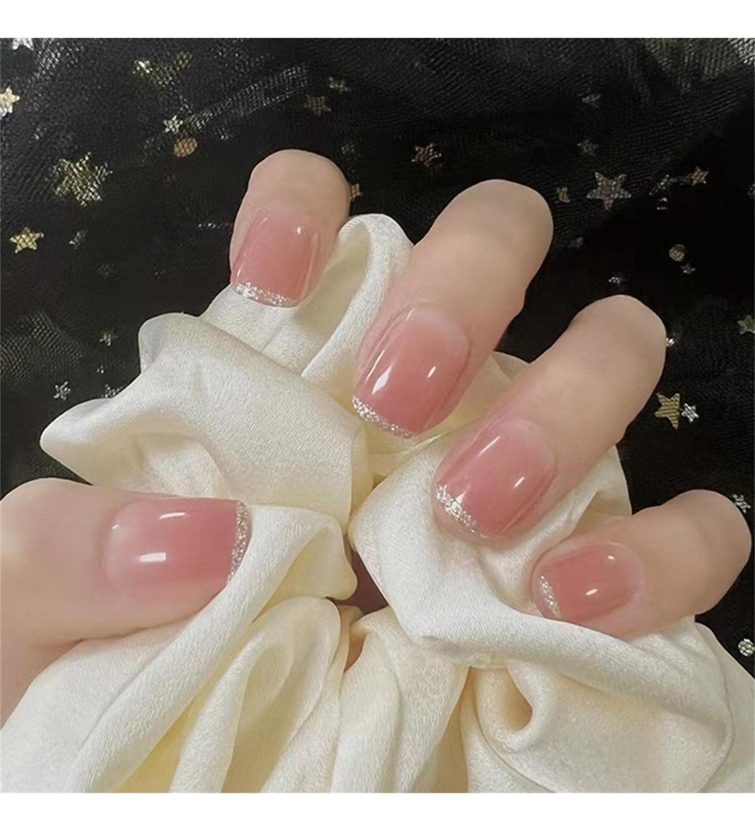 Press on Nails Short Fake Nails 24Pcs Shiny Pink False fingernail with Self-Adhesive Jelly Nail Glue Tabs Press On False Nails - Buy Online on GoSupps.com
