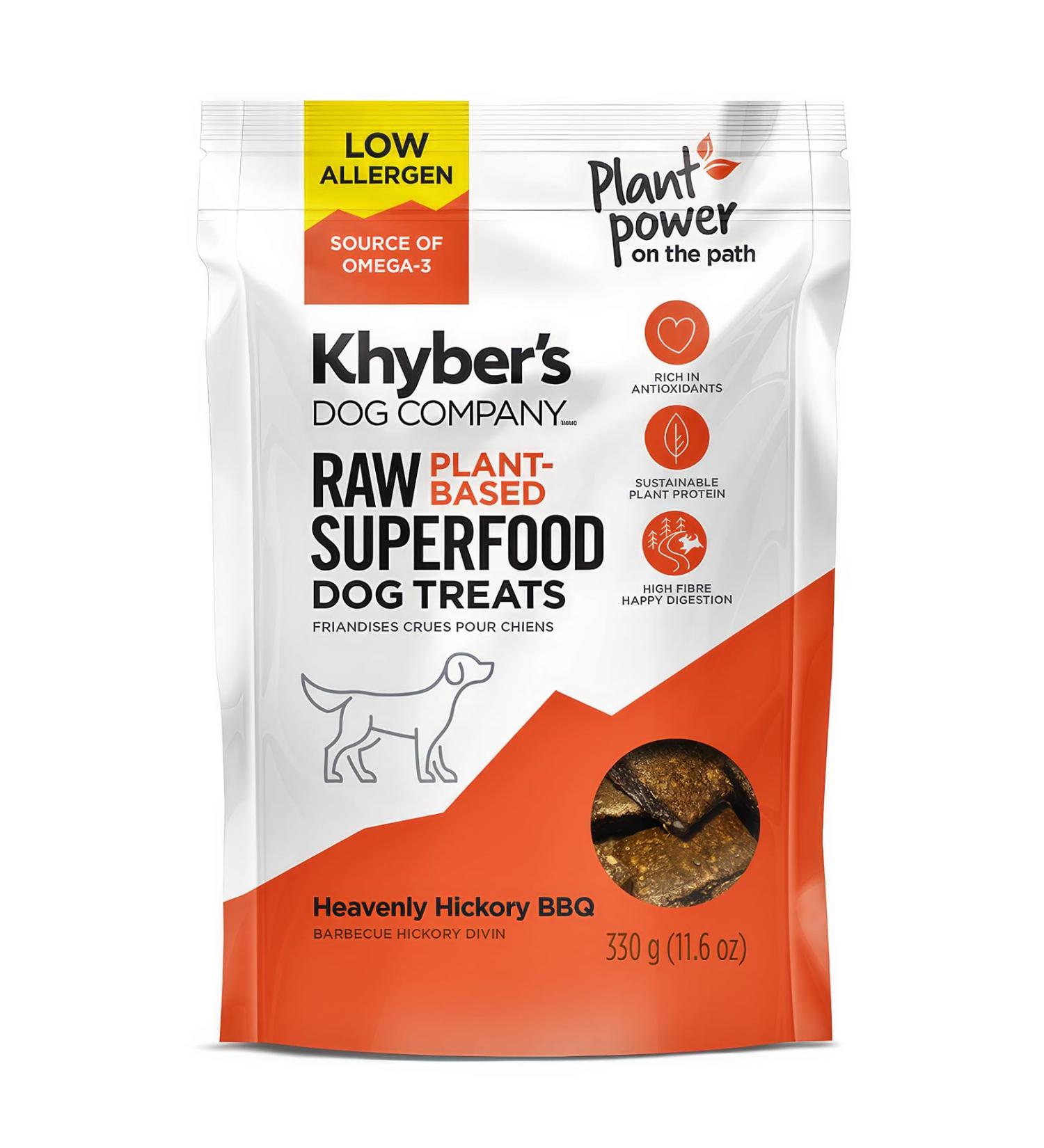Khyber's - Heavenly Hickory BBQ - Raw Plant-Based Superfood Dog Treats - Vegan - Low Allergen - Soft & Chewy - Source of Omega-3 - Soy Corn Wheat & Preservative Free - 330 g (11.6 oz)