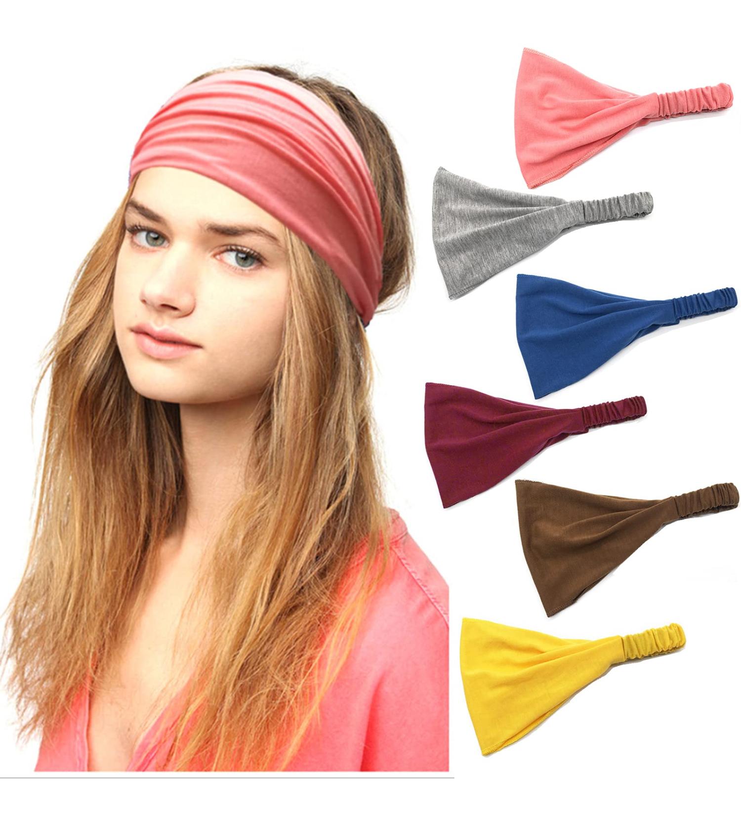 Boho Wide Cloth Headband Set - Elastic Fashion Hair Bands (6PCS-A) - Buy Online on GoSupps.com