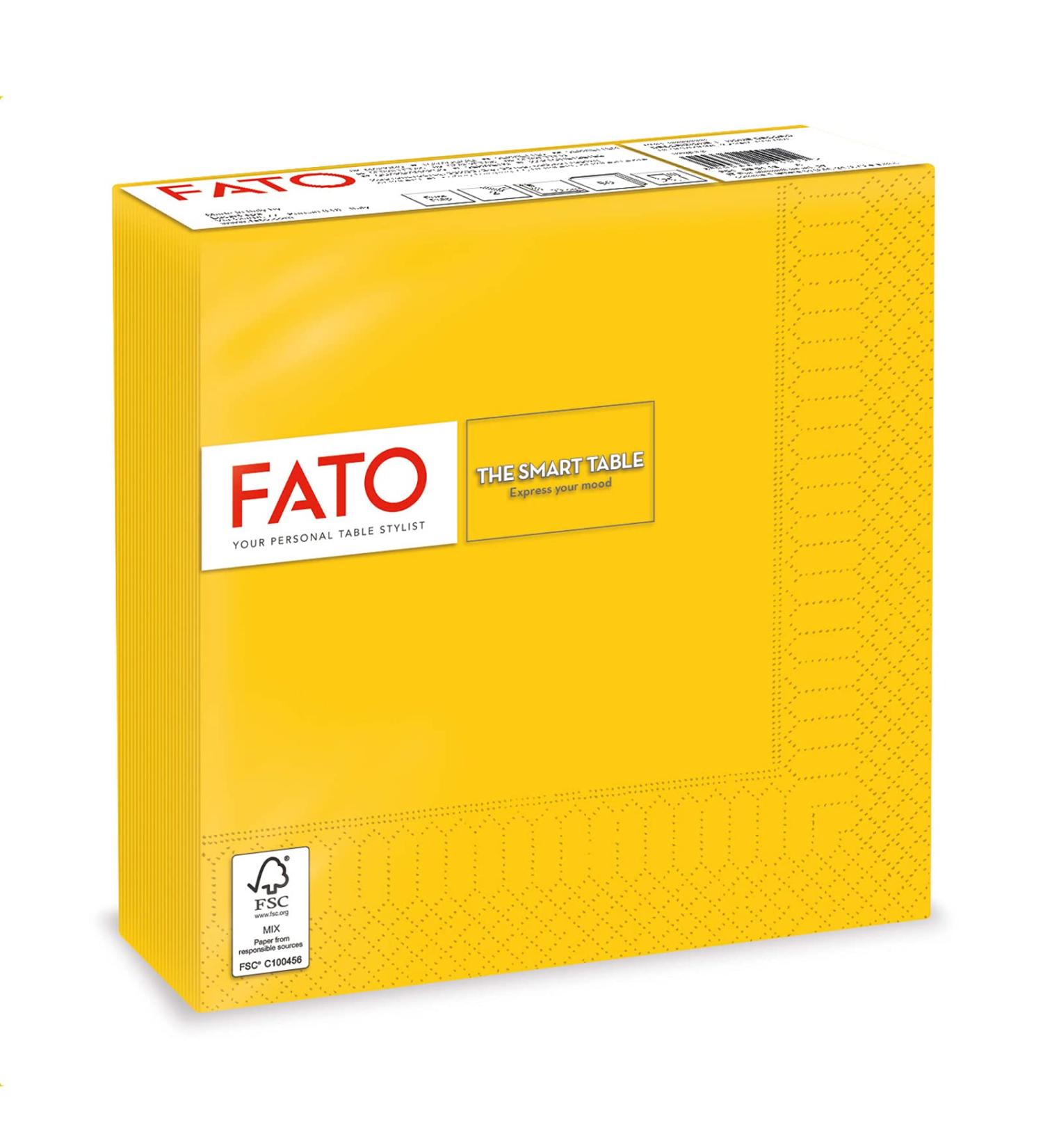 Fato Disposable Paper Napkins - 50 Pack 33x33 cm 4-Folded Yellow FSC Certified for Lunch & Buffets - 100% Pure Cellulose - Buy Online on GoSupps.com
