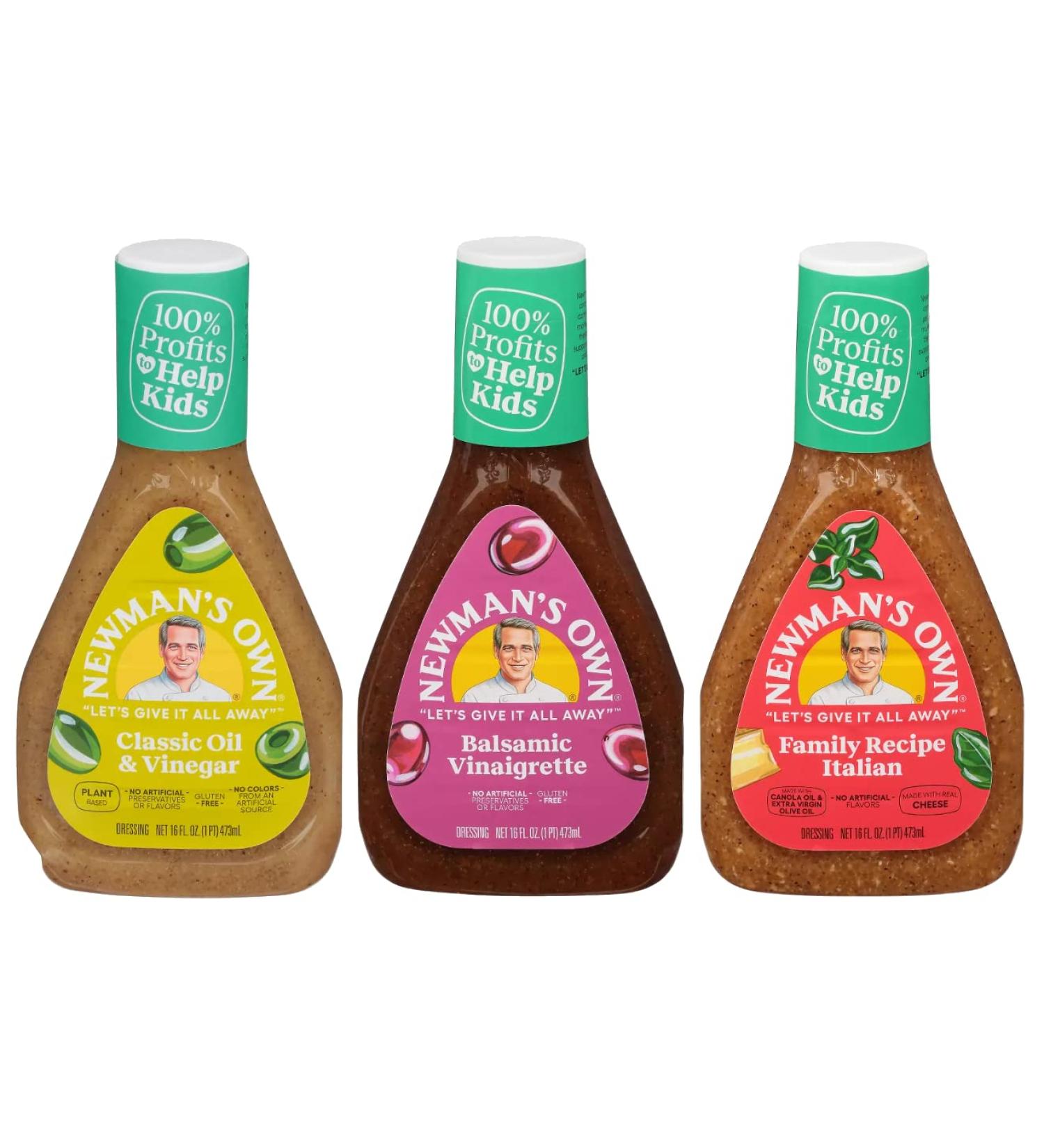 Newman's Own Salad Dressing Variety Bundle - Olive Oil & Vinegar, Balsamic Vinaigrette, Family Recipe Italian - 16 Oz. Ea. (3 Bottles) - Buy Online on GoSupps.com