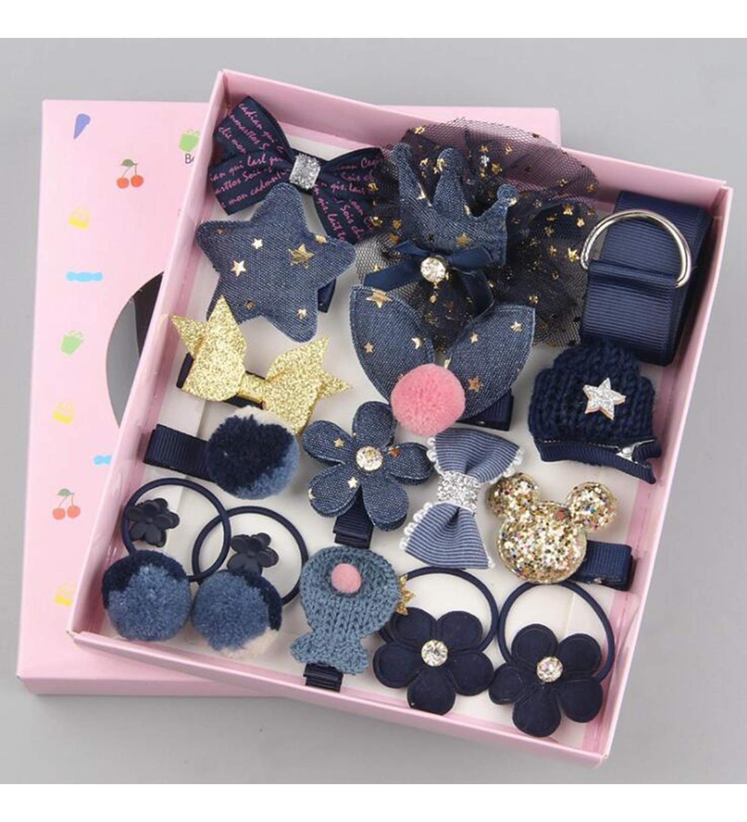 18-Part Hair Clip Set for Girls - Navy Blue Hair Accessories for Babies Toddlers & Children | Perfect Birthday & Festive Gifts - Buy Online on GoSupps.com