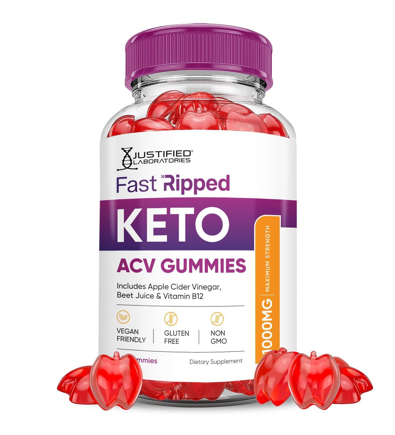 Justified Laboratories Fast Ripped Keto ACV Gummies Advanced Formula 1000MG Fast Ripped Keto Gummies Apple Cider Vinegar Formulated with Pomegranate Beet Juice Powder B12 Vegan Non GMO 60 Gummys 60 Count (Pack of 1) - Buy Online on GoSupps.com