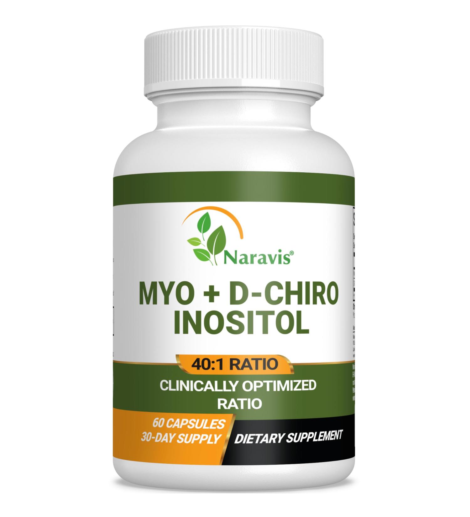 Naravis Myo-Inositol & D-Chiro Inositol Supplement | 40:1 Ratio with Caronositol | Supports Hormonal Balance Ovarian Function & Cycle Regularity | Vegan Gluten-Free No Added B6 | 60 Capsules - Buy Online on GoSupps.com
