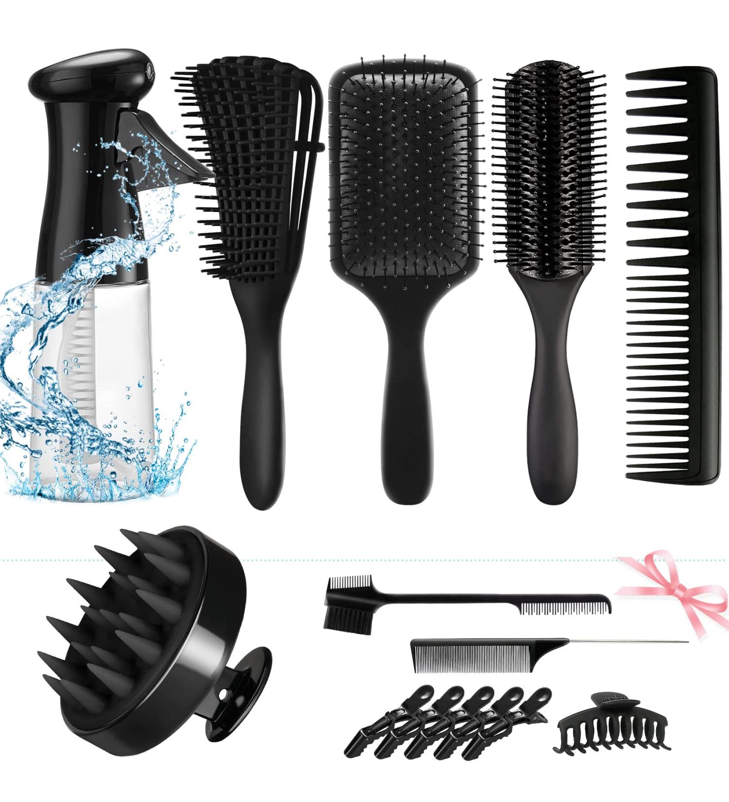 14pcs Hair Brush Set for Black Natural Hair | Detangling Brushes for 2a-4c Texture | Curly Hair Set with Spray Bottle | Easy Detangling on Wash Days - Buy Online on GoSupps.com
