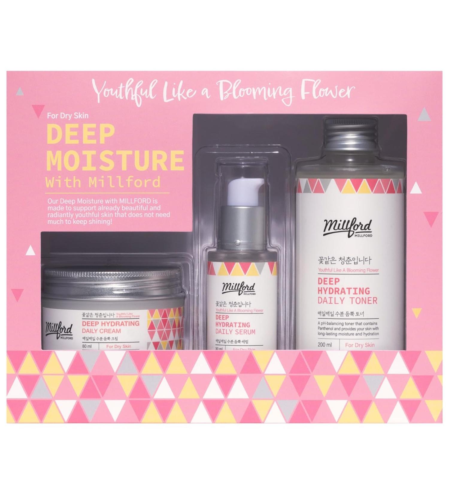 Deep Moisture Skincare Set - Hydrating Hyaluronic Acid & Panthenol for Dry Skin | Korean Moisturizing Gift Set - Buy Online on GoSupps.com