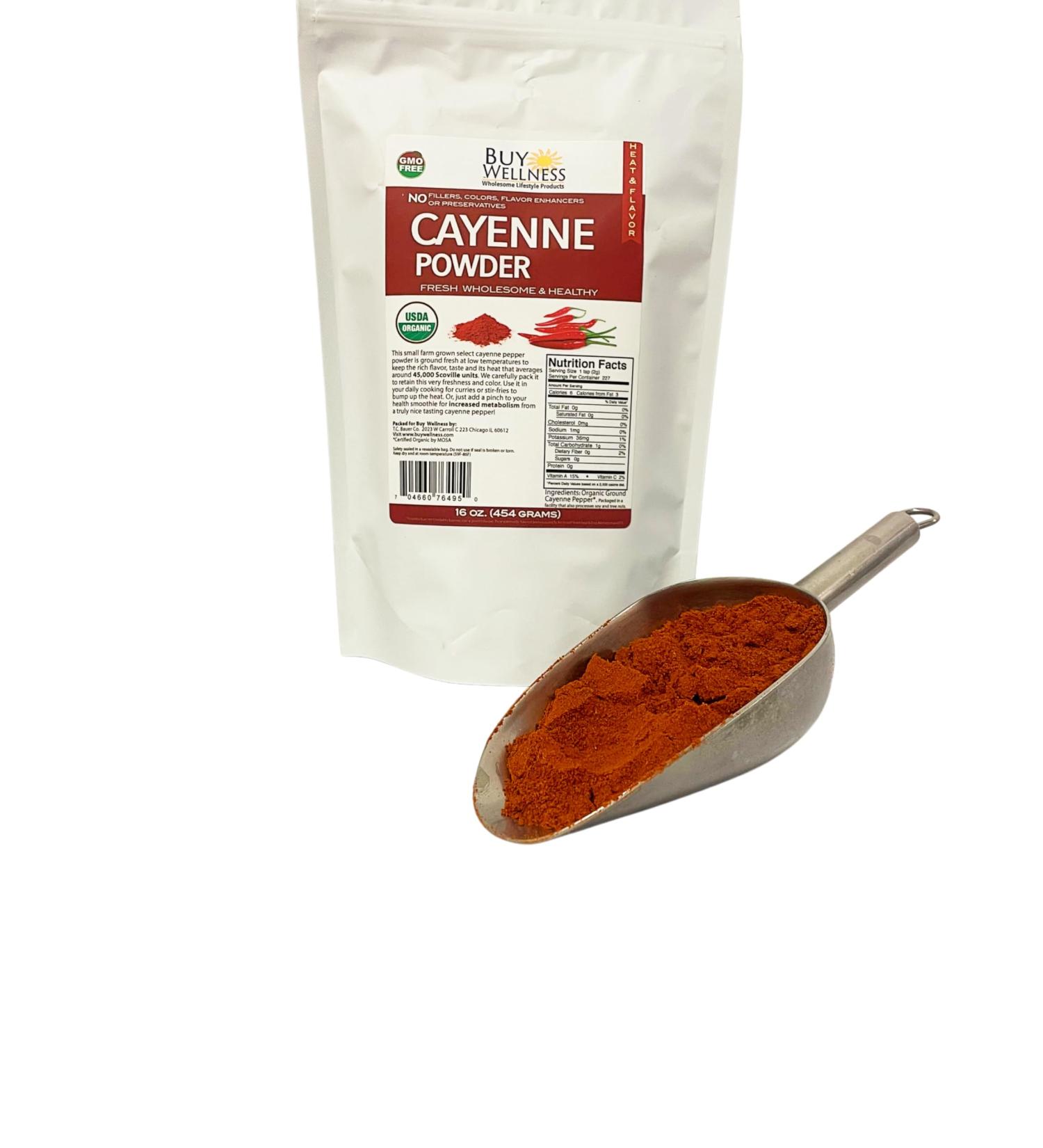 Organic Cayenne Powder Buy Wellness USDA Cert 35 K H.U FRESH QUALITY CHILI Chef Grade Cayenne powder 16 ounces (1 LB) Bag - Buy Online on GoSupps.com