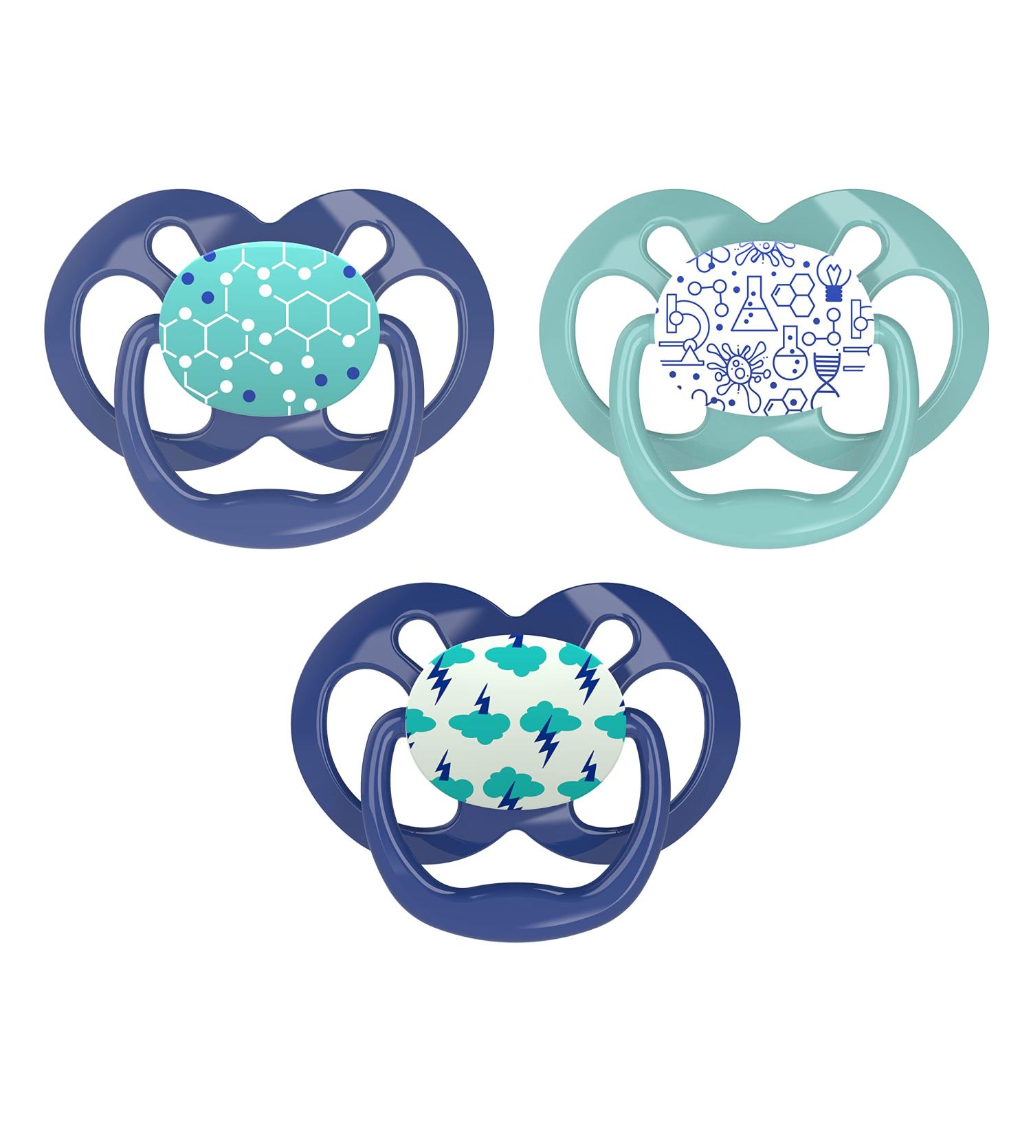 Dr. Brown's Advantage Reversible Baby Pacifier 3-Pack Blue Glow-in-the-Dark | 6-18m | Breathable Open Shield, Max Airflow, 100% Silicone - Buy Online on GoSupps.com