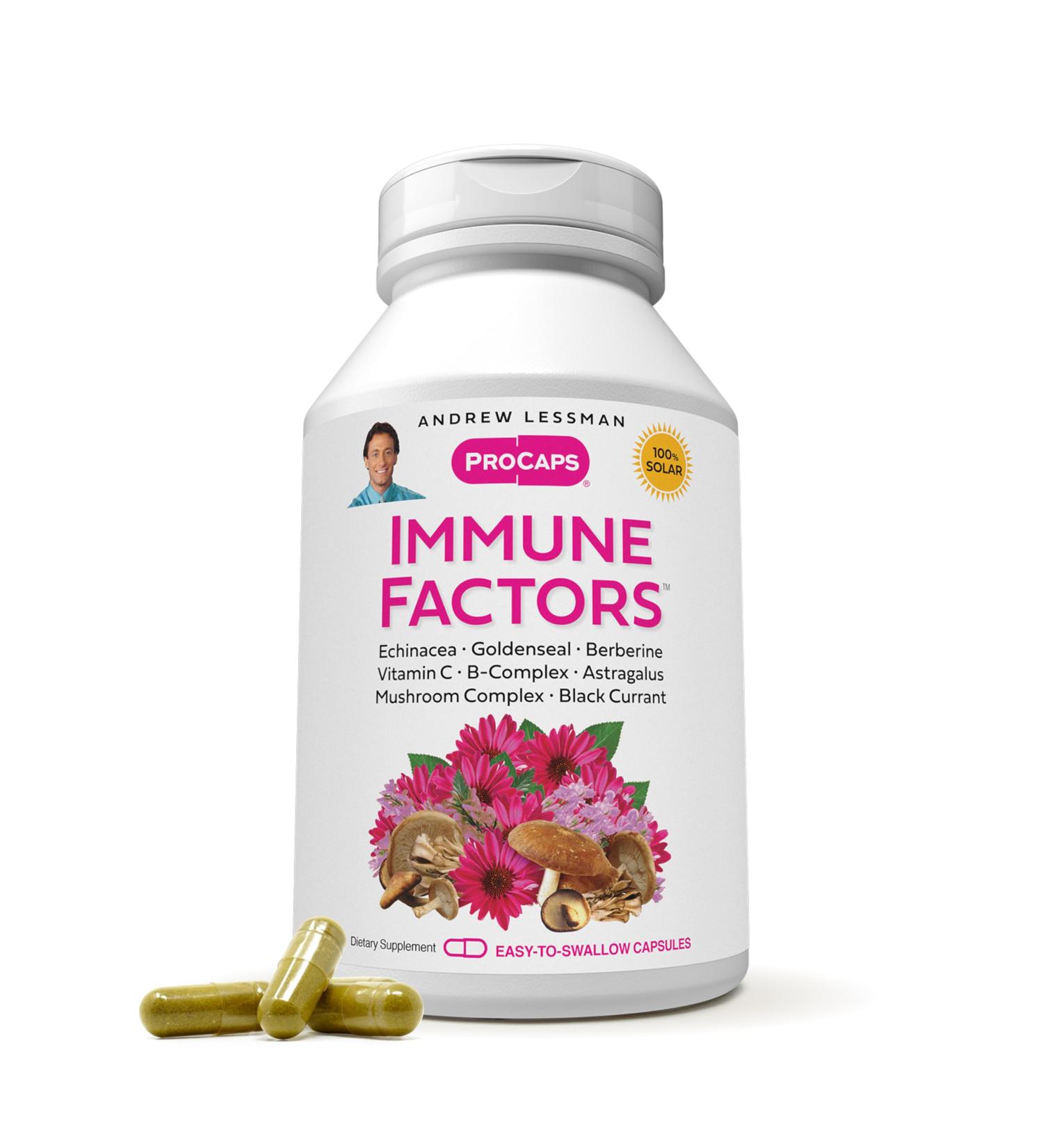 ANDREW LESSMAN Immune Factors 60 Capsules - Echinacea Goldenseal Vitamin C Astragalus Berberine Mushroom Blend Black Currant. Supports and Promotes Immune System and Natural Defenses 60 Count (Pack of 1) - Buy Online on GoSupps.com
