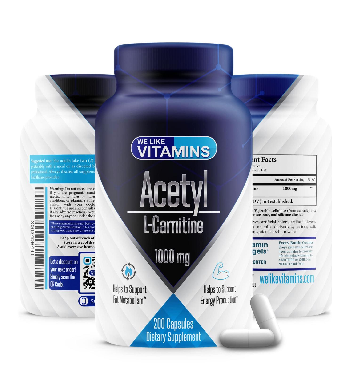 Acetyl L-Carnitine 1000mg | 200 Capsules | 100 Day Supply | Supplement 200 Count - Buy Online on GoSupps.com