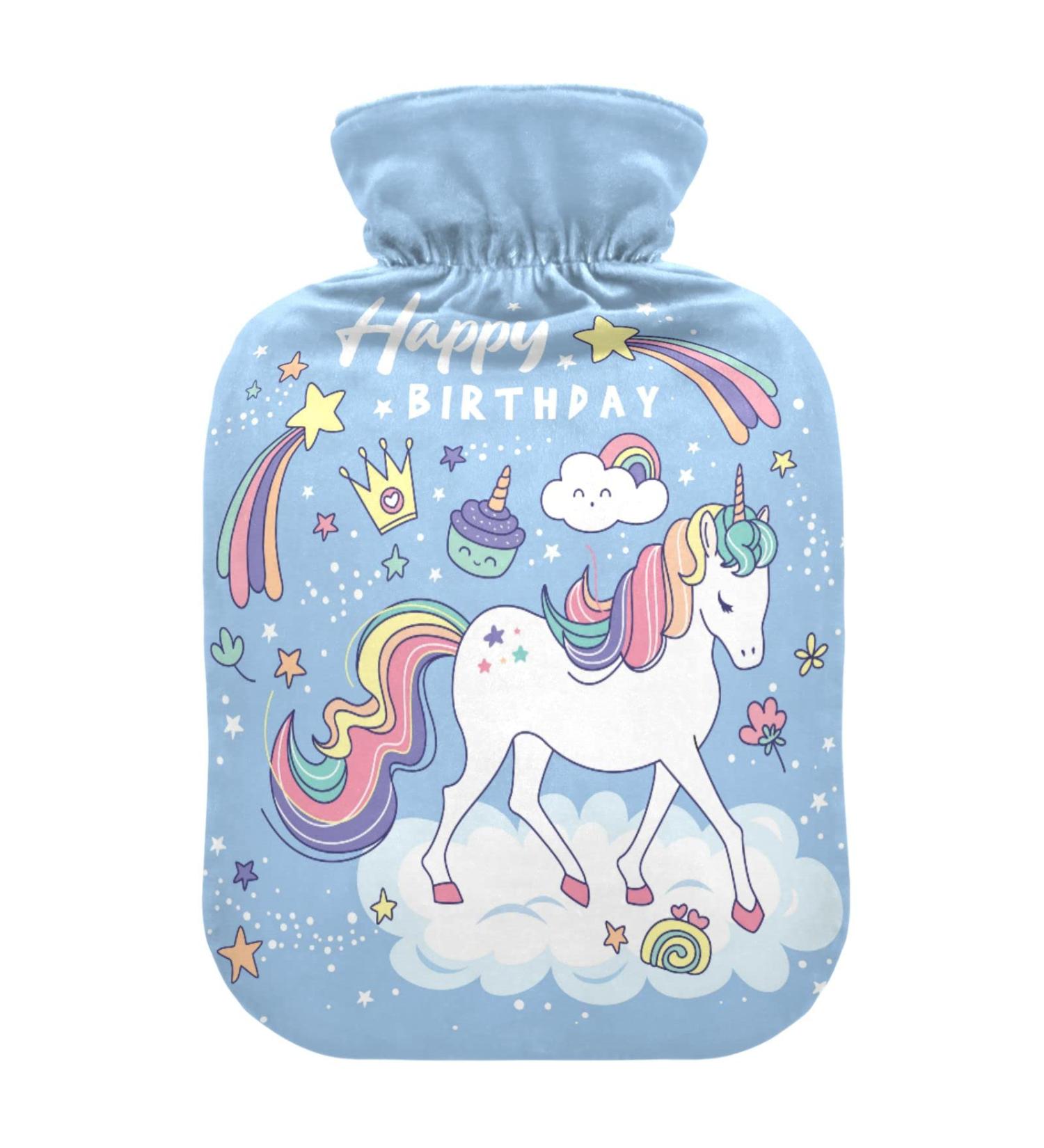 Birthday Magical Unicorn Hot Water Bottle with Cover - 1L Soft Warm Comfort for Neck Shoulders & Winter Relaxation - Buy Online on GoSupps.com