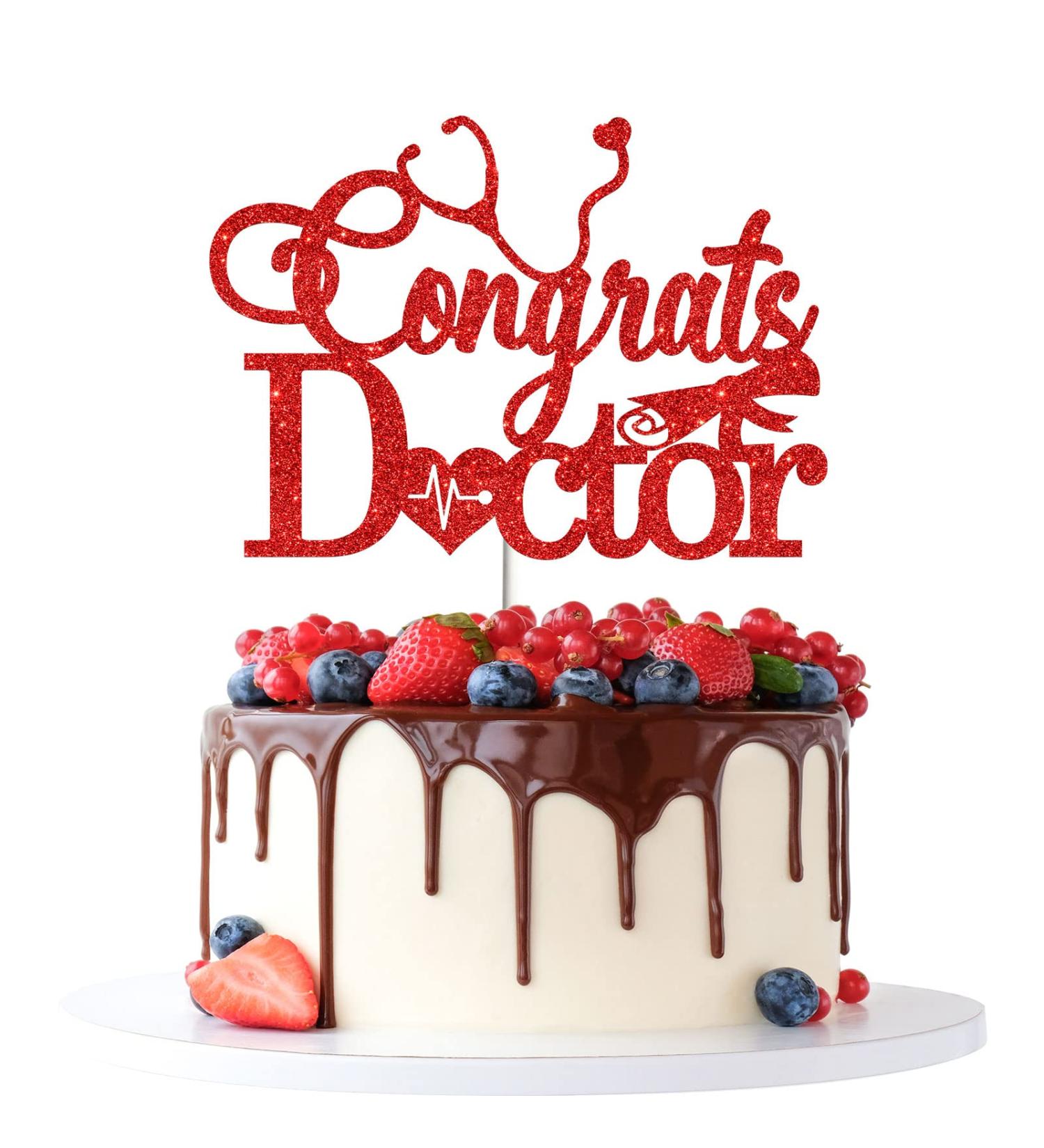 Tenhaisi Red Glitter Congrats Doctor Cake Topper Medical School Doctor Graduation Party Decoration Supplies for Boy Girl College Graduation Cake Decor - Buy Online on GoSupps.com
