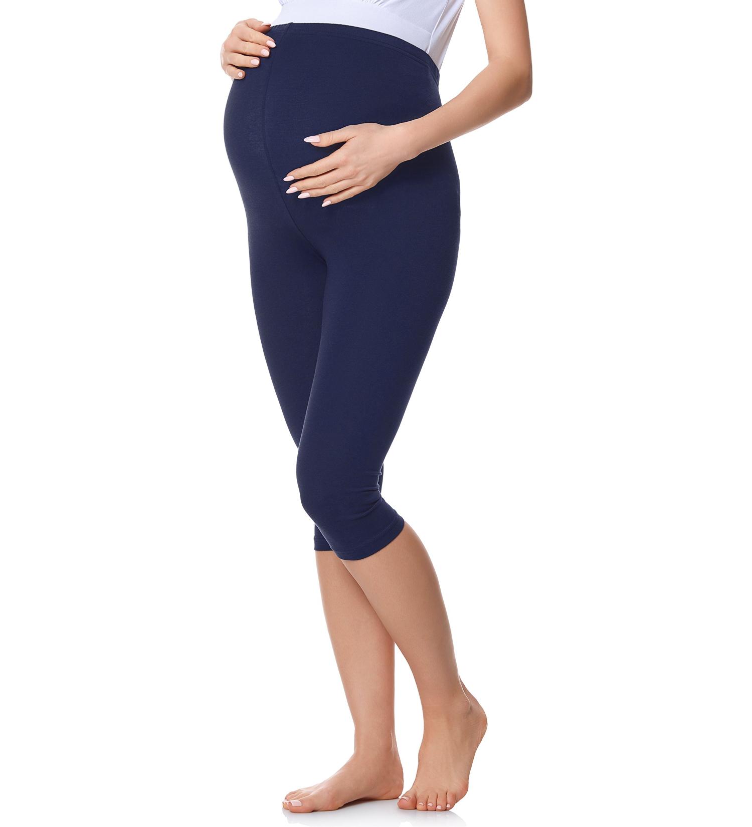 Be Mammy Women's Maternity Leggings Tights BE20-229 M Navy Blue - Comfortable 3/4 Length for Pregnancy - Buy Online on GoSupps.com