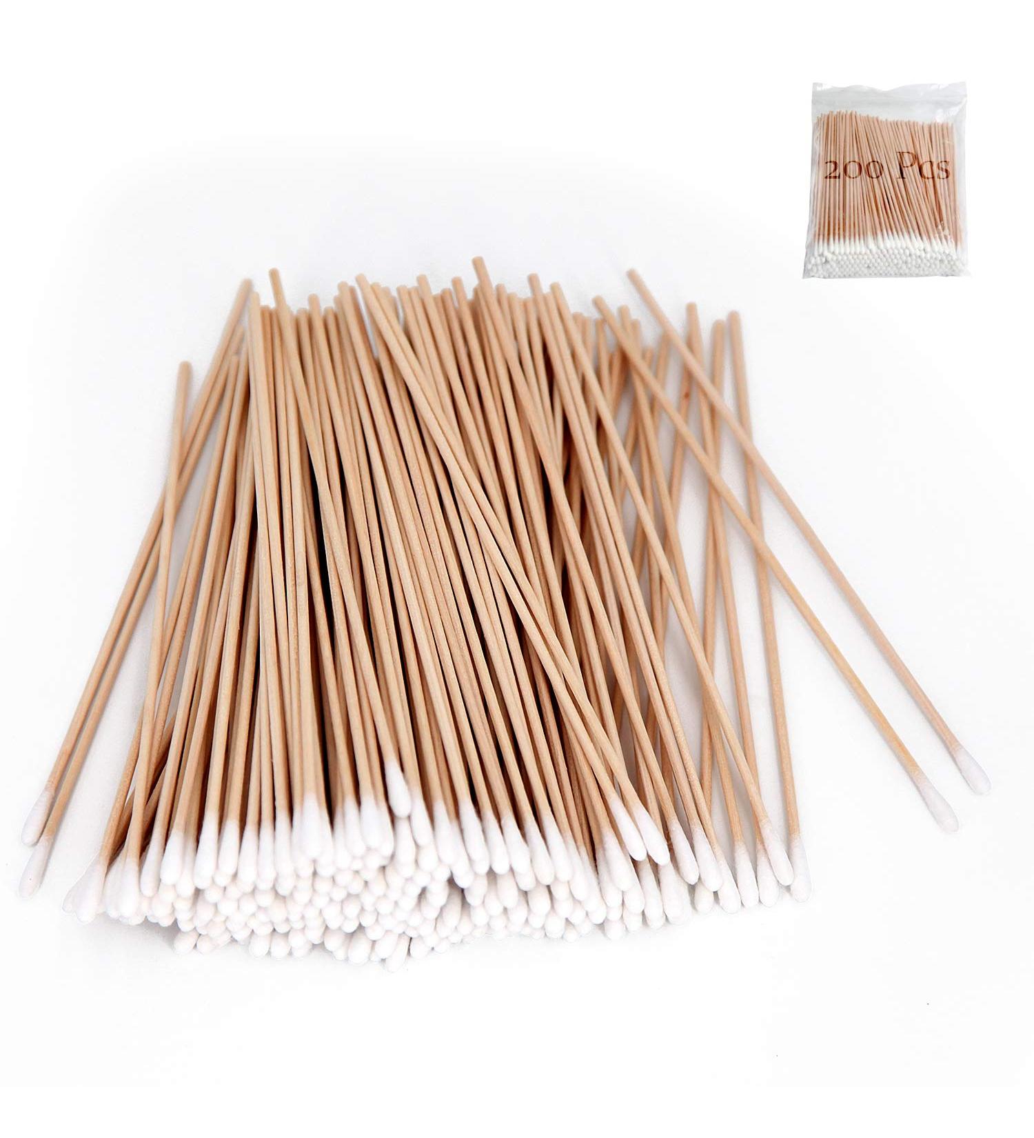 200 PCS Long Wooden Cotton Swabs - Multi-Use Cleaning Sticks with Wood Handle for Makeup, Baby Care, and Home Accessories - Buy Online on GoSupps.com