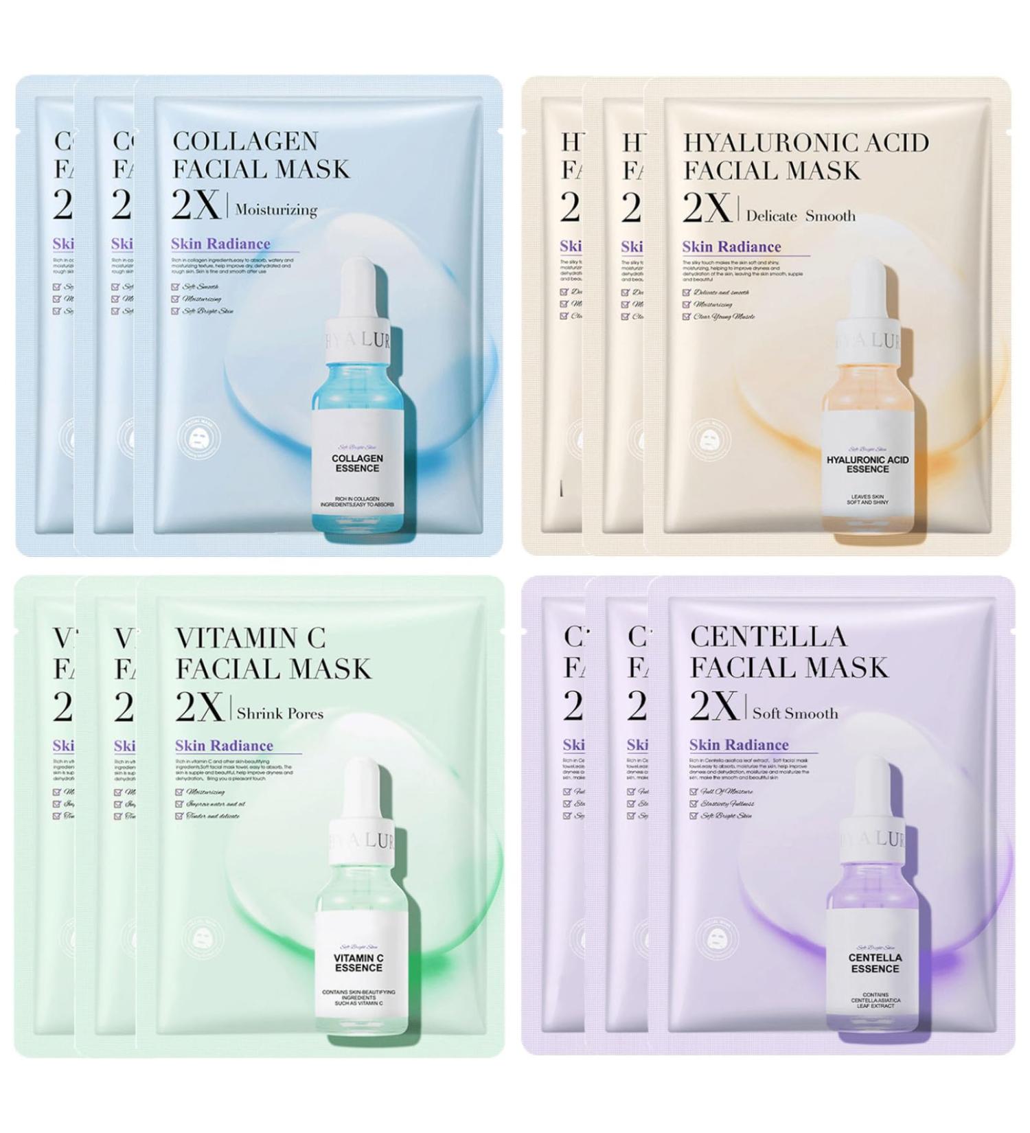 JORUN 12 Masques Hydratants en Tissu - Masques Cor ens Hydratants Anti- ge Masques claircissants Pour le Visage Multipack Beaut - Vegan Pour Tous Les Types de Peau Uni - Buy Online on GoSupps.com
