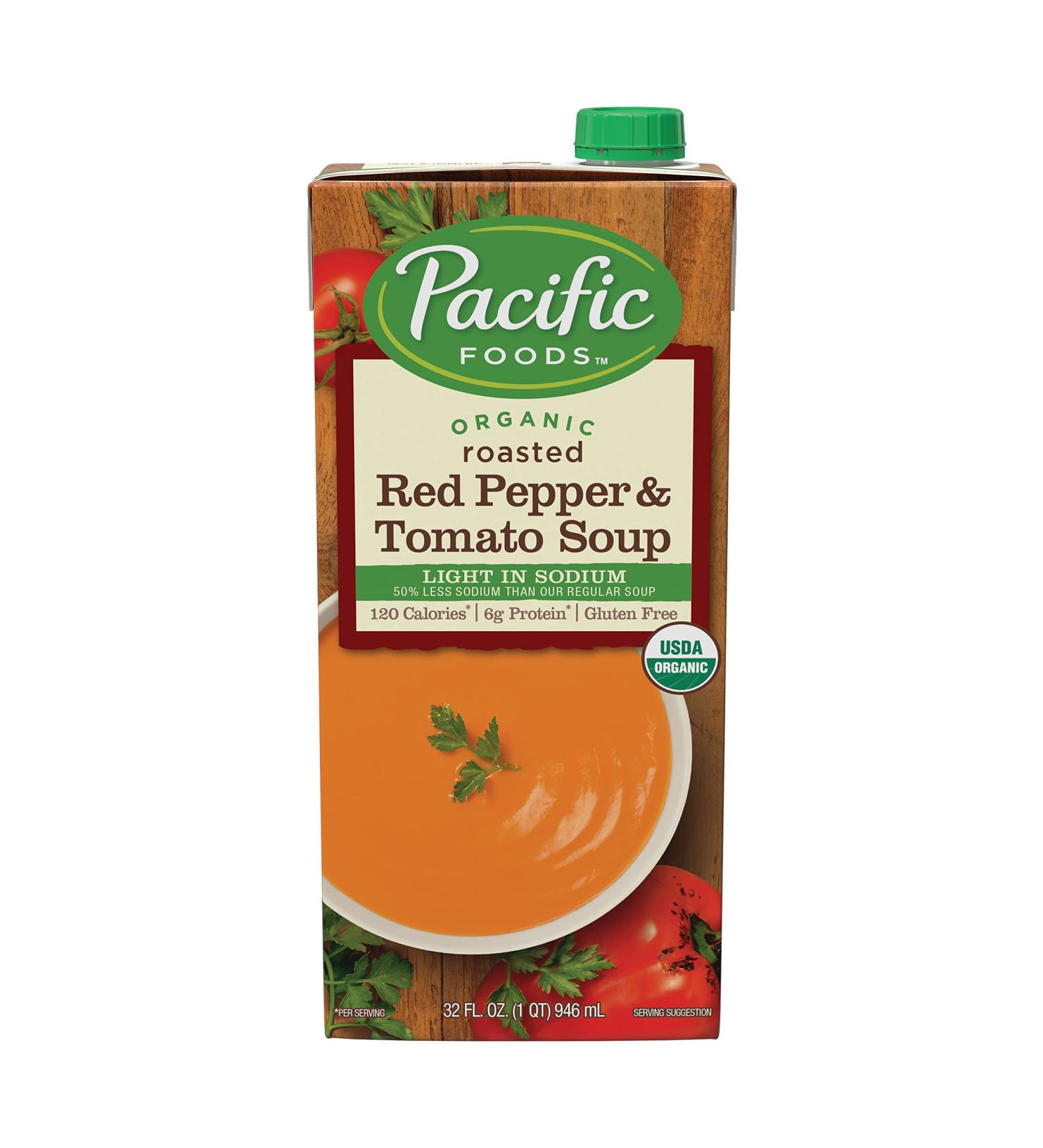 Organic Creamy Roasted Red Pepper & Tomato Soup - Light Sodium | 32oz by Pacific Foods - Buy Online on GoSupps.com