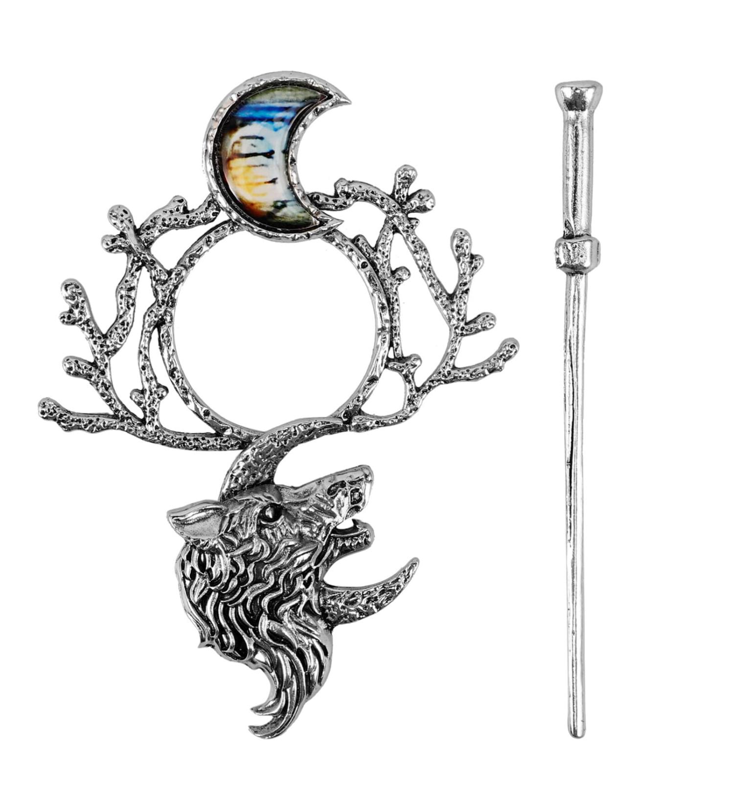 Viking Wolf Moon Hairpins Clips Vintage Shawl Knot Hair Sticks Retro Silver Alloy Viking Hair Barrette Jewelry Accessories for Women Girls Birthday - Buy Online on GoSupps.com