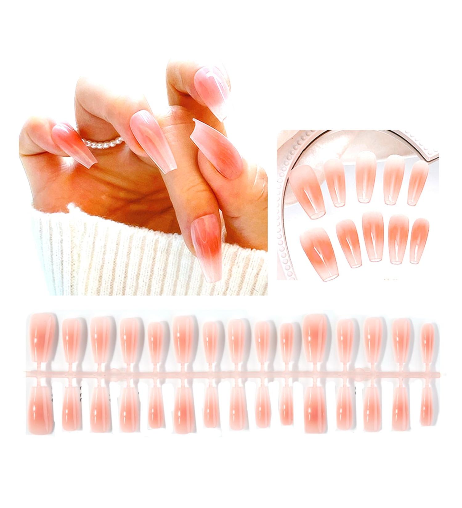 FEIlei 30Pcs Long Press on Nails Coffin French Fake Nails Tip Gradient Acrylic Nails Glossy False Nails for Women Girls - Buy Online on GoSupps.com