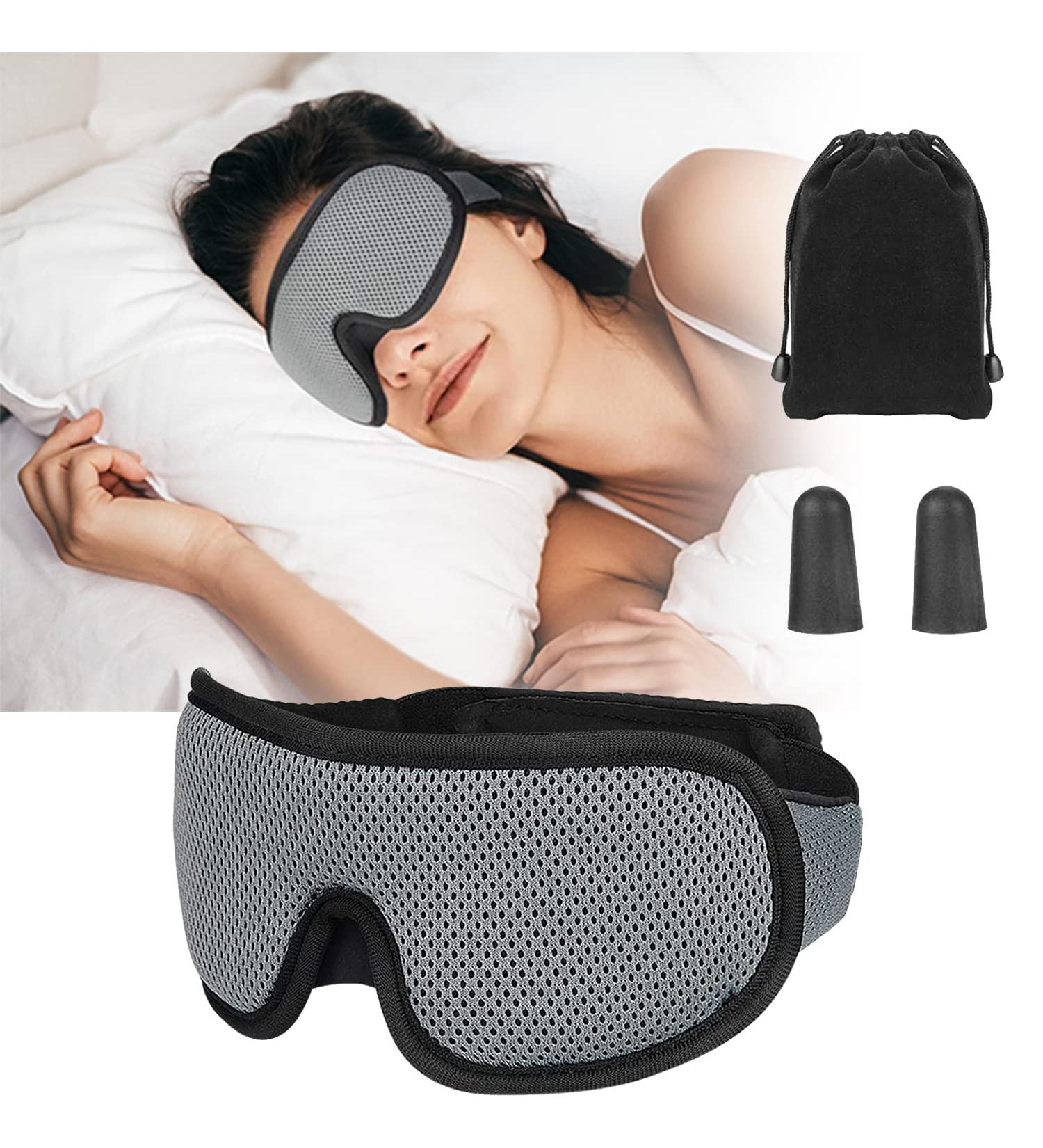 SupreGear 3D Contoured Sleep Eye Mask with Earplugs and Travel Pouch - Adjustable and Comfortable for Men and Women - 100% Light Blocking - Grey - Buy Online on GoSupps.com