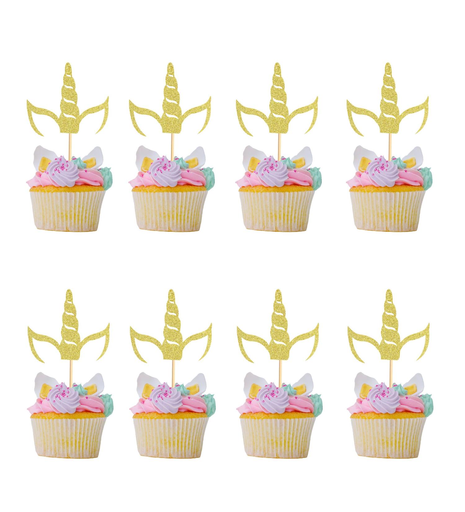 Arthsdite 24Pcs Unicorn Horn Cupcake Toppers Gold Glitter Unicorn Cupcake Picks for Unicorn Theme Baby Shower Birthday Wedding Engagement Party Cake Decorations Supplies - Gold Glitter - Buy Online on GoSupps.com