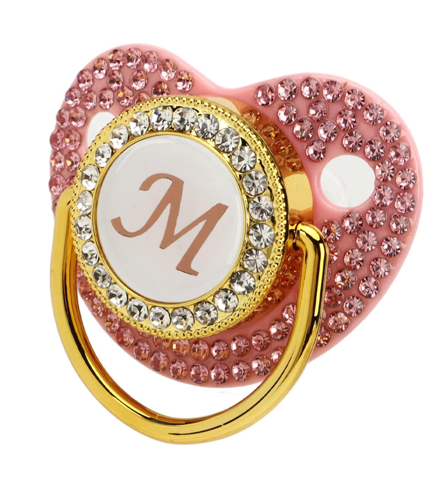 Personalized Golden Baby Pacifier & Clip Set - A-Z Bling Pacifier for Newborns (Letter M) - Silicone Ages 6 to 18 Months - Buy Online on GoSupps.com