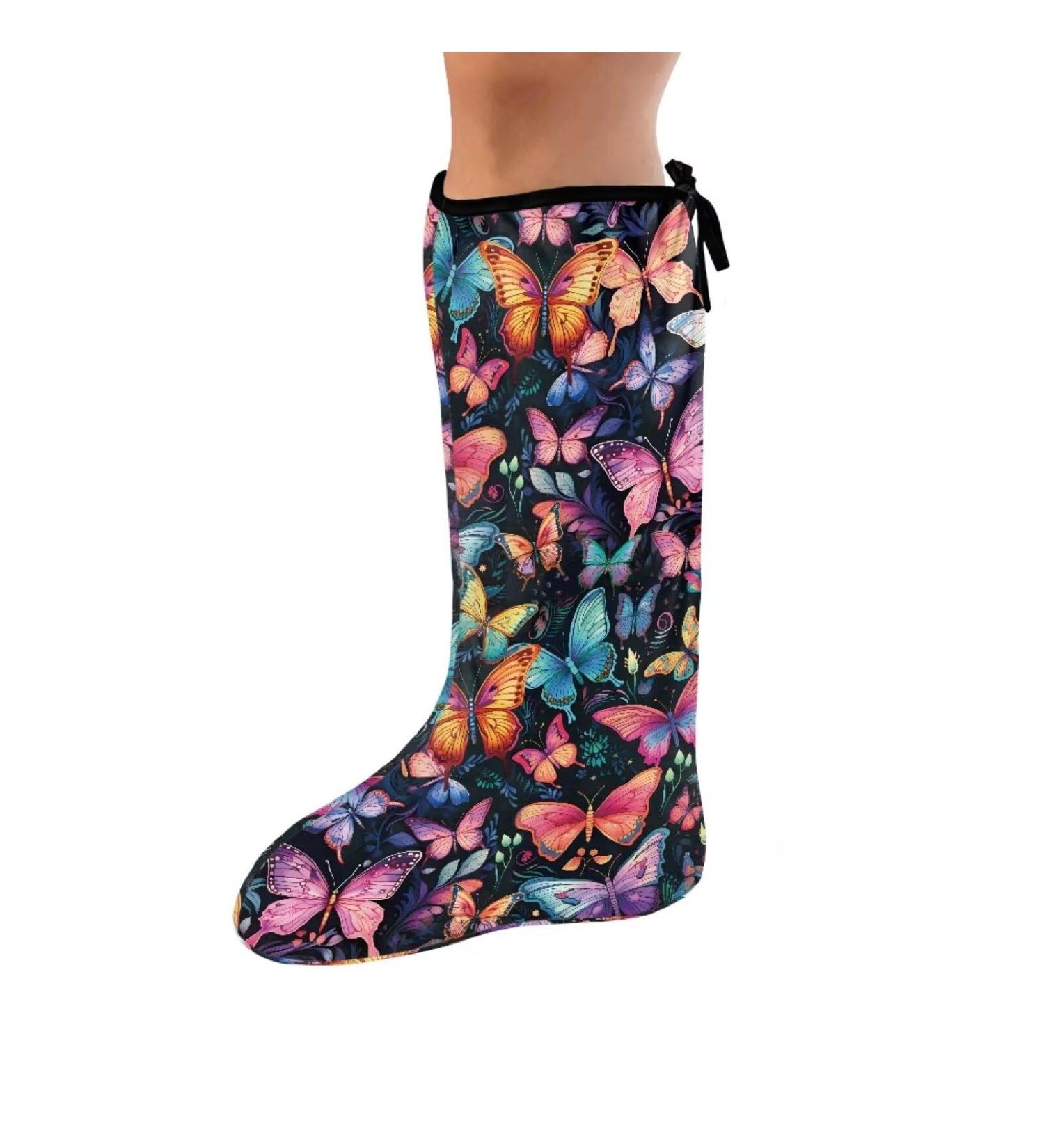 Colorful Butterfly Print Leg Cast Covers | Stylish Over Cast Socks for Men & Women | Below Knee Cast Sleeve Protector - Buy Online on GoSupps.com