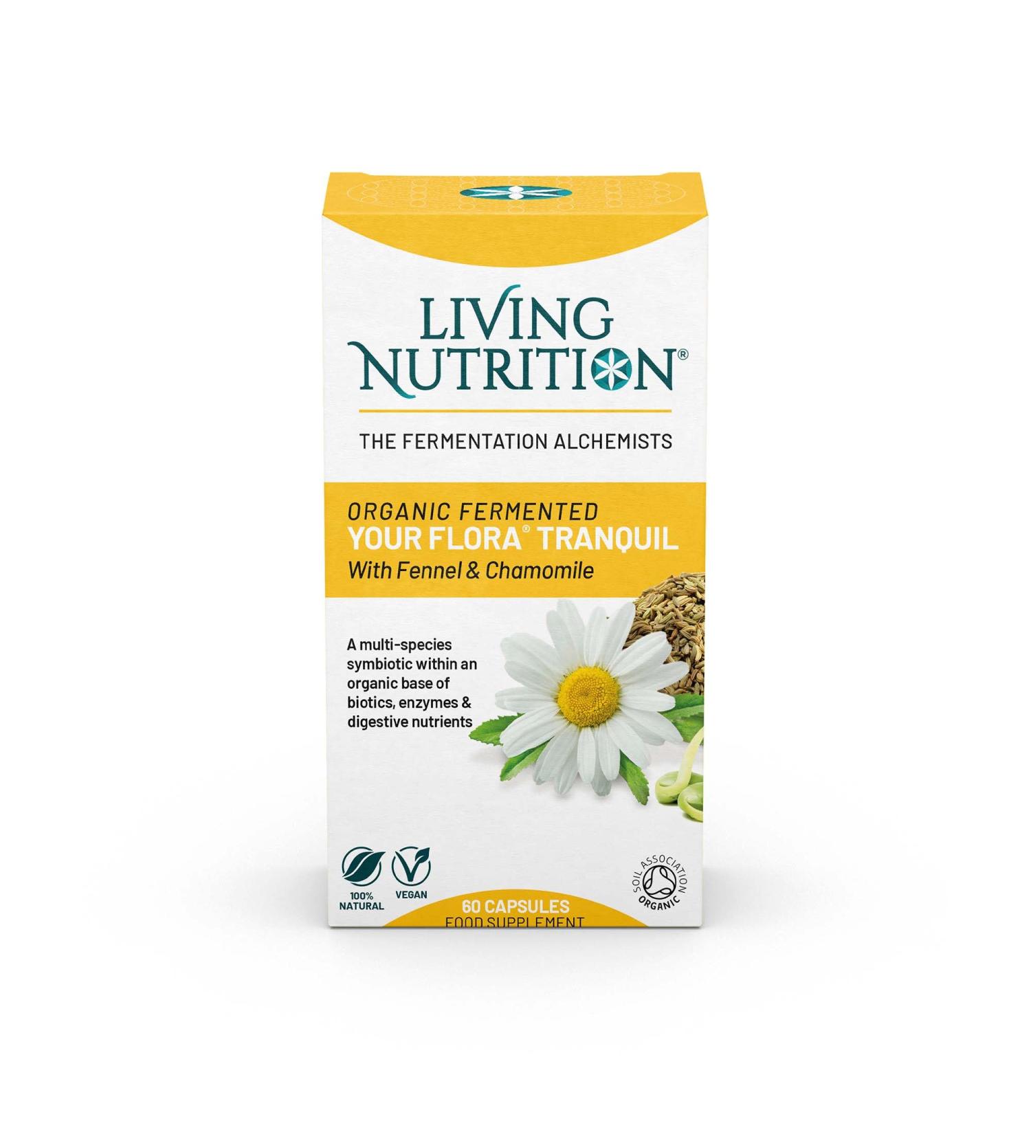 Living Nutrition Organic Your Flora Tranquil (60 Caps) with Chamomile & Fennel Seed - Natural Bloating Support - Buy Online on GoSupps.com
