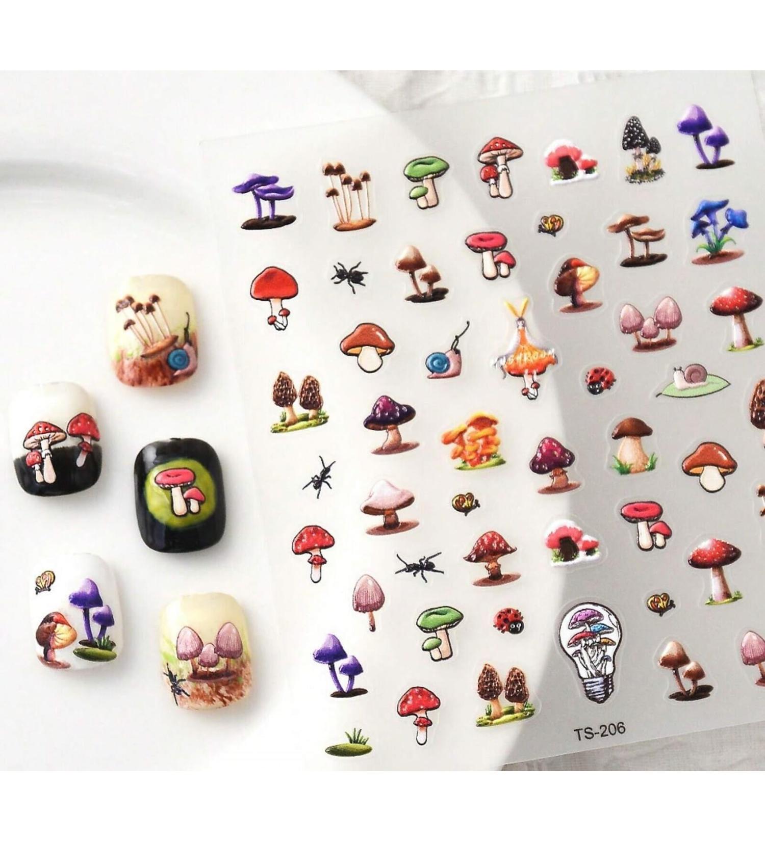 1 sheet Mushroom Nail Sticker Mushroom Flowers 5D Nail Charms Mushroom Shape Art Stickers Nails For Women Girls - Buy Online on GoSupps.com
