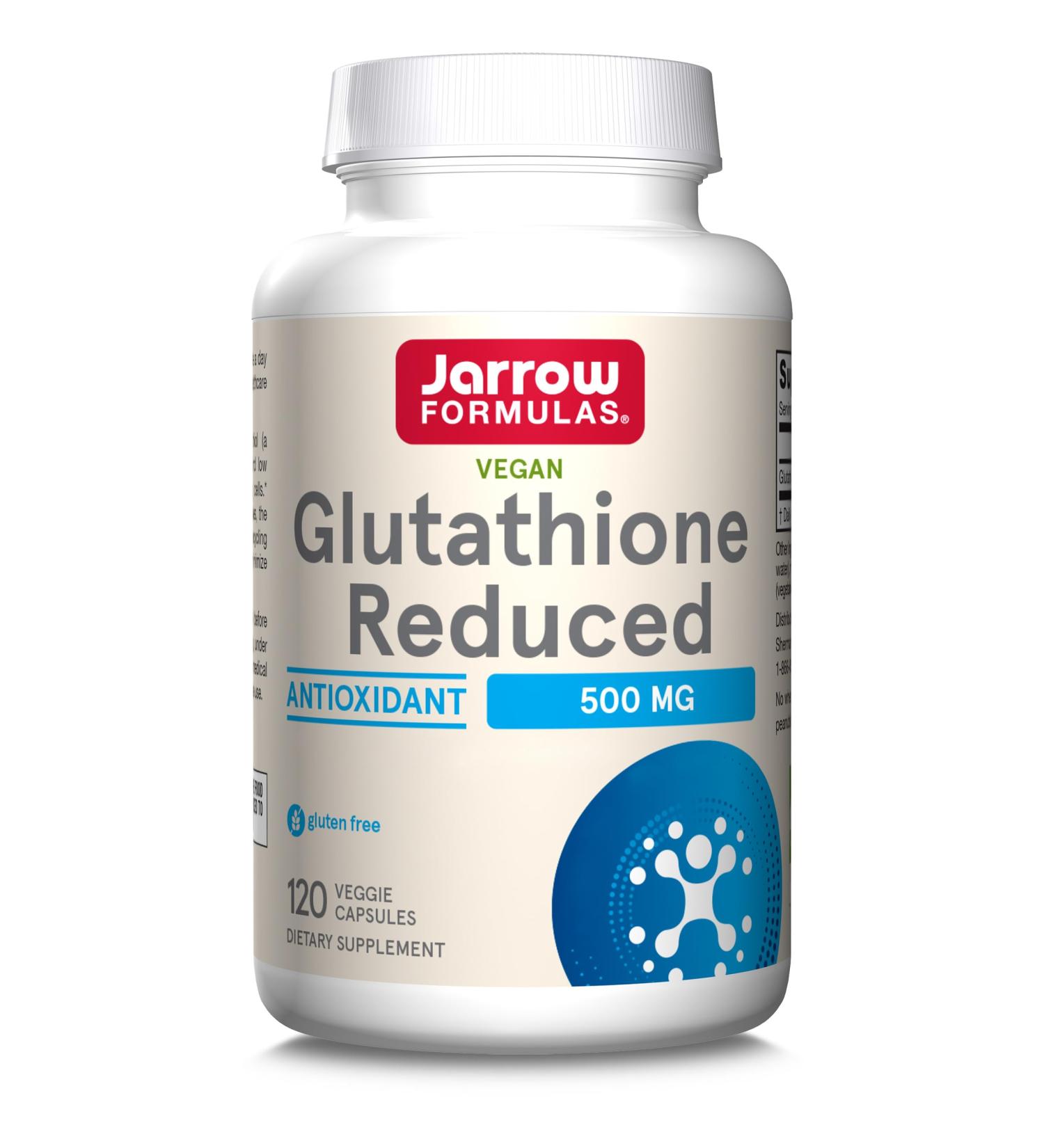 Jarrow Formulas L-Glutathione 500mg High Dose 120 Vegan Capsules Lab Tested Vegetarian Soy Free Gluten Free Non-GMO - Buy Online on GoSupps.com
