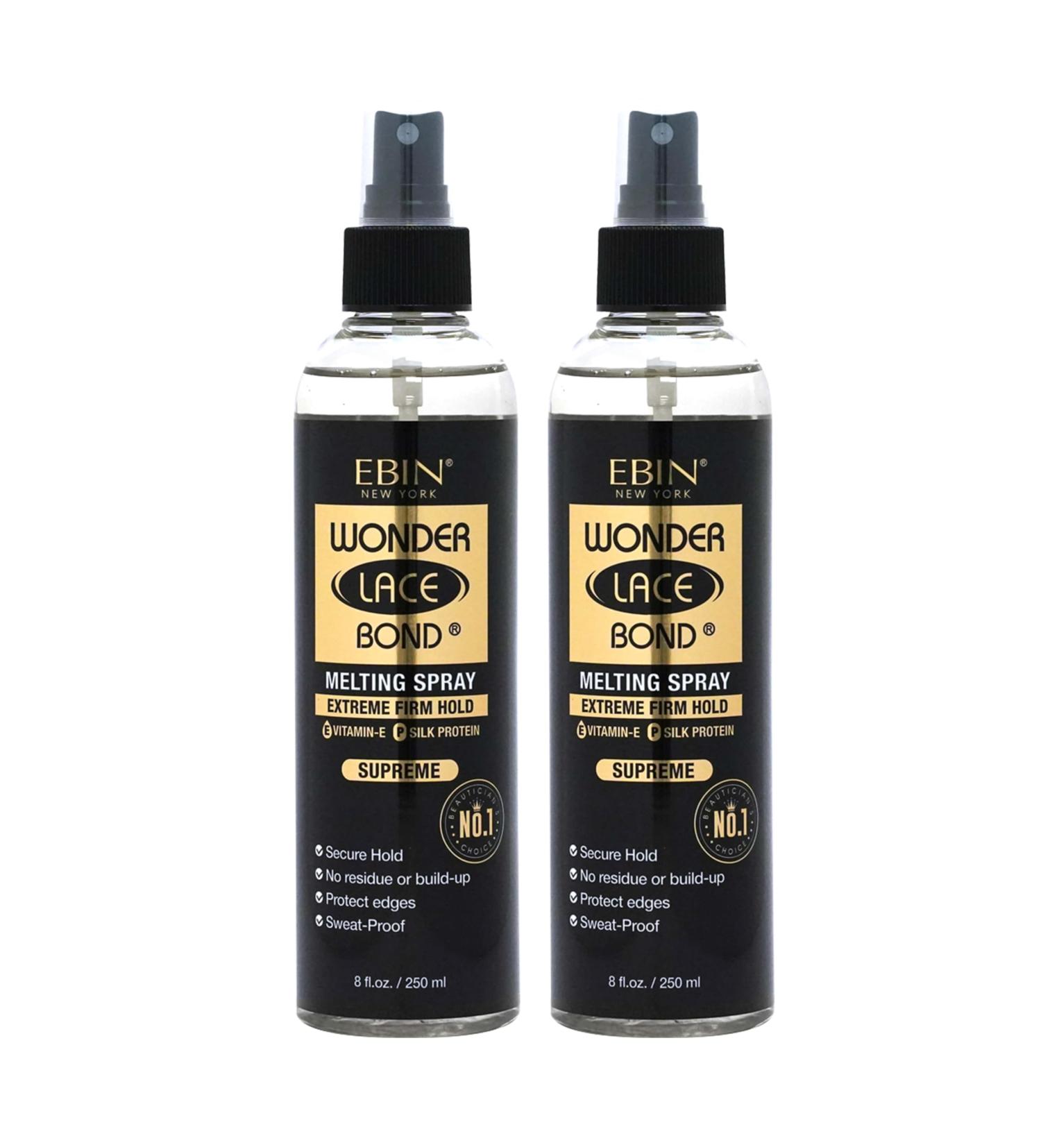 EBIN NEW YORK Wonder Bond Melting Spray 8oz/ 250ml (2pack)- Extreme Firm Hold (Supreme) | No Reside Long Lasting Formula with Protecting Edges Gives Undetectable and Natural Look 4.13 Fl Oz (Pack of 2) Supreme