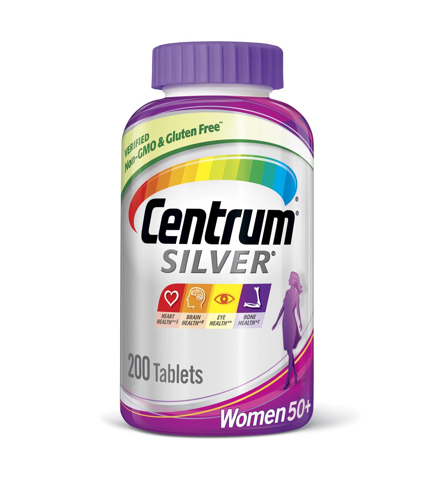 Centrum Silver Women's Multivitamin 50+ - 200 Count Pack - with Vitamin D3, B Vitamins, Calcium & Antioxidants - Gluten Free & Non-GMO - Buy Online on GoSupps.com