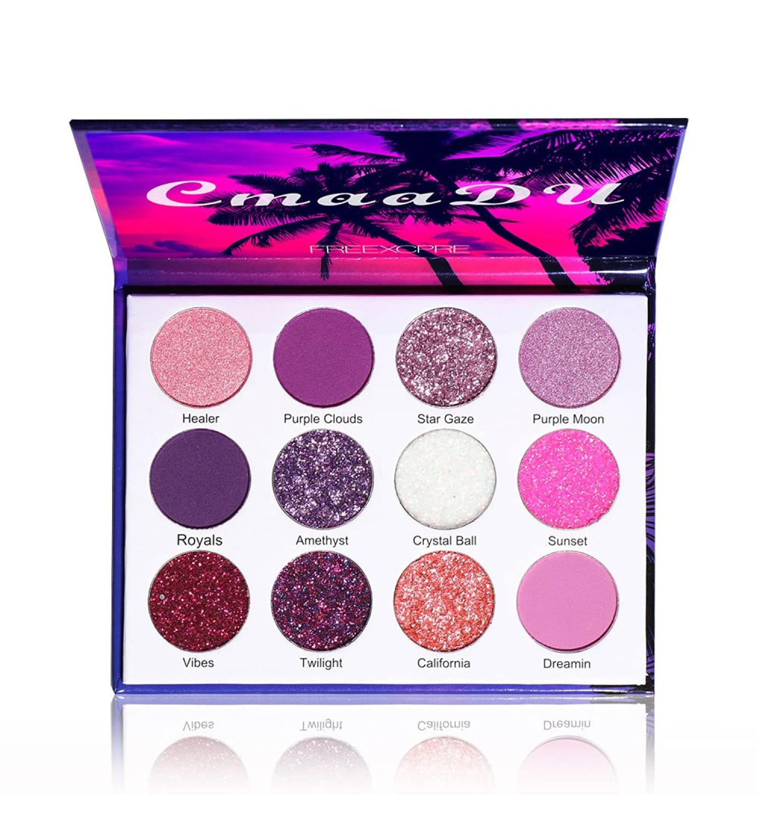 Yeweian Glitter Eyeshadow Palette - 12 Colors Shimmer High Pigment Powder, Dream Purple Pink Makeup Palette for Women & Girls | Long-Lasting & Waterproof - Buy Online on GoSupps.com