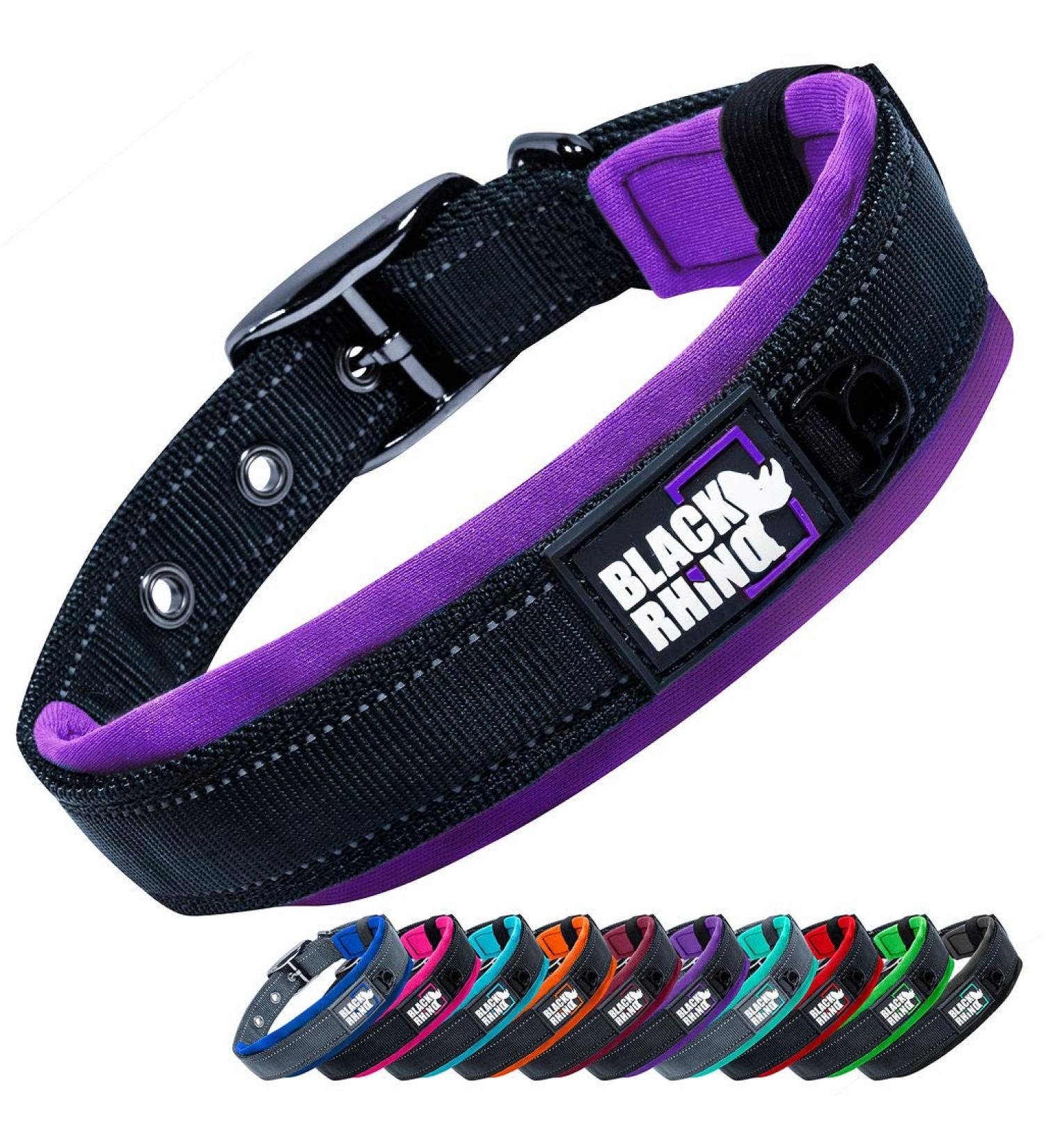 Black Rhino Comfort Collar - Ultrasoft Neoprene Padded Adjustable Dog Collar for All Breeds - Large Reflective Weatherproof - Purple/Blue & Purple/Black - Buy Online on GoSupps.com