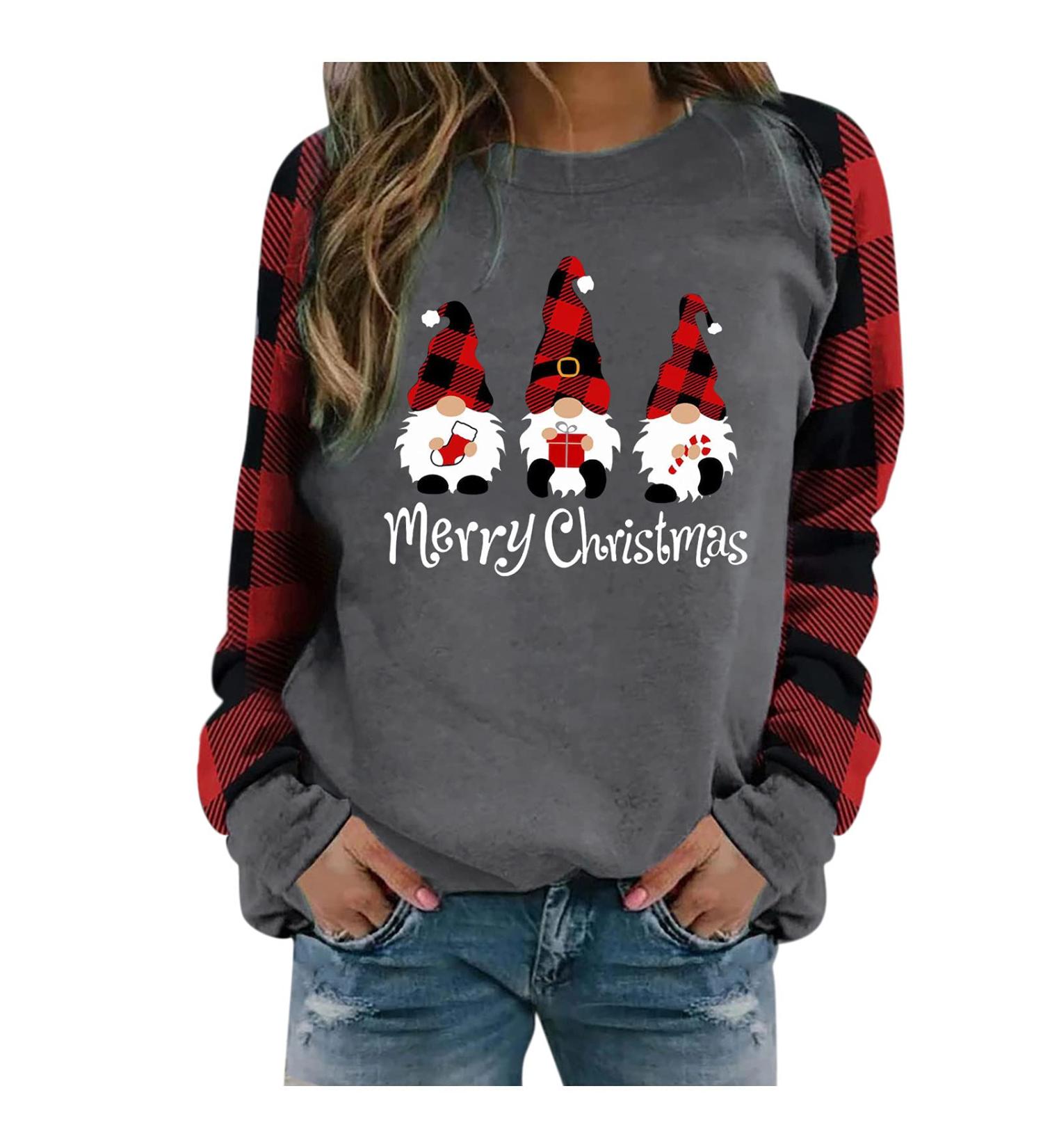 FUAIOKT Women's Oversized Christmas Shirt - Cute Reindeer Snowman Graphic Tee - Xmas Holiday Pullover Top (D-red, Large) - Buy Online on GoSupps.com