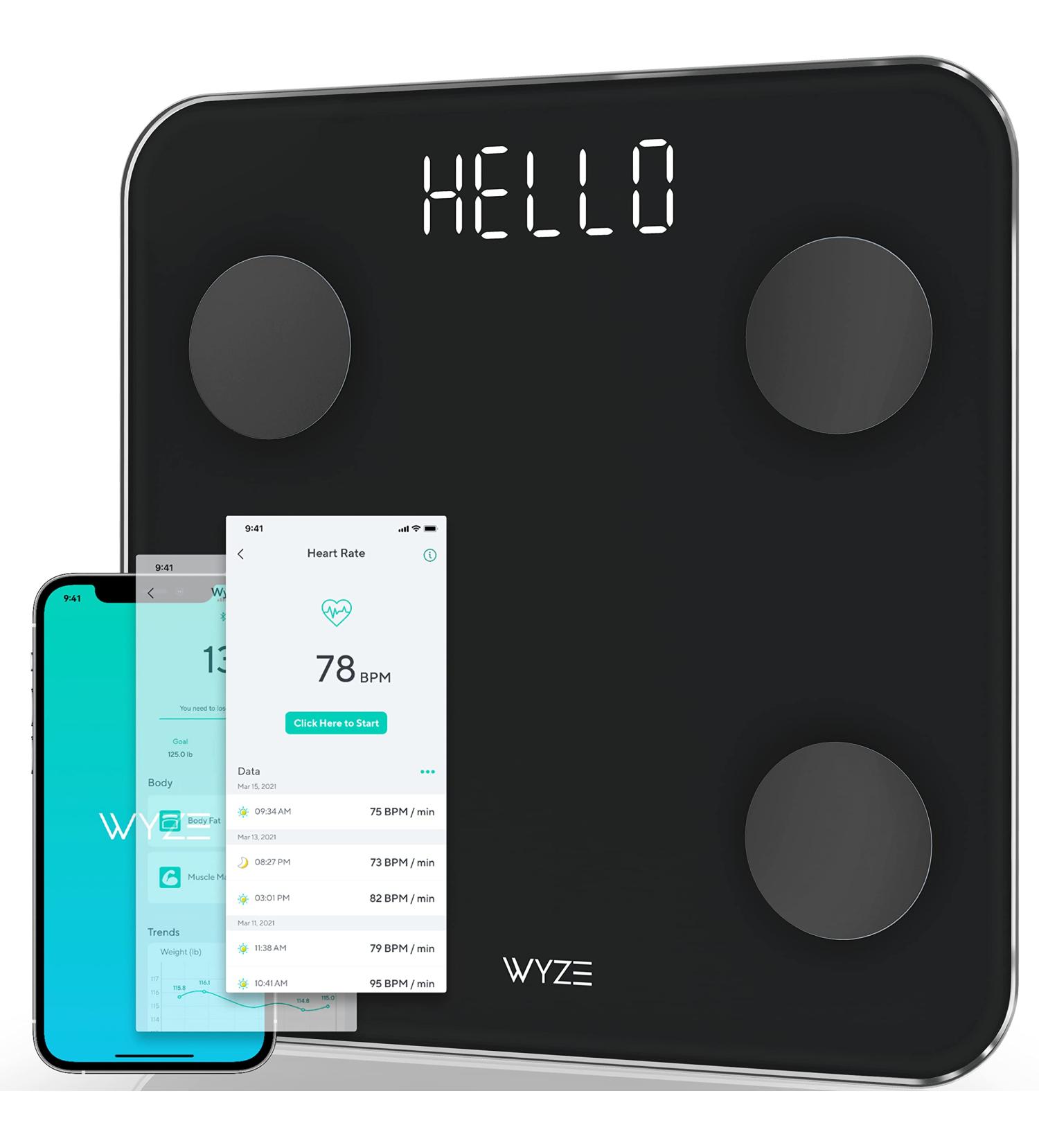 Wyze Digital Bathroom Scale for Body Weight, Body Fat, BMI & Weight Loss Analysis - App Sync, Bluetooth, 400 lb Capacity - Black - Buy Online on GoSupps.com