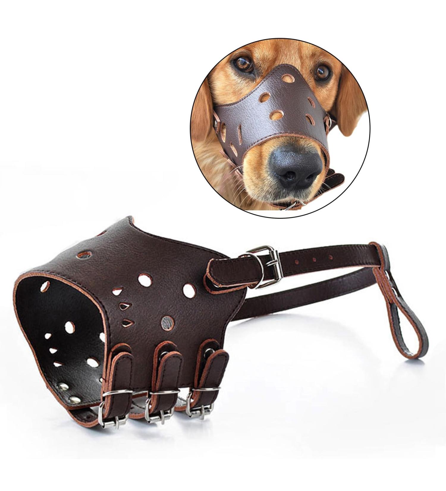 PETCUTE Anti-Bite Leather Dog Muzzle - Adjustable & Soft XL Brown Muzzle for Biting, Barking, and Chewing Prevention - Buy Online on GoSupps.com
